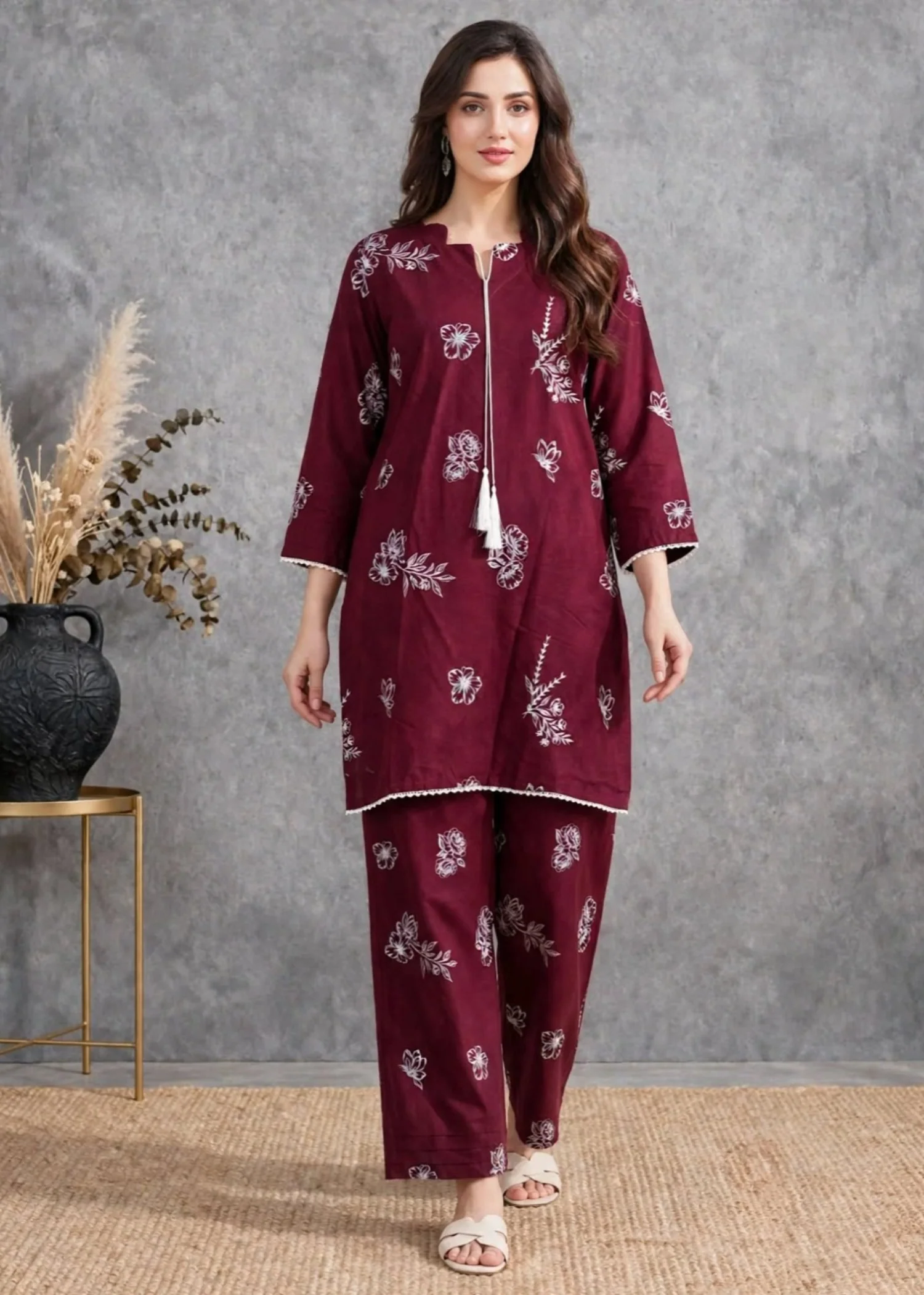 linen Co Ord Sets in Maroon