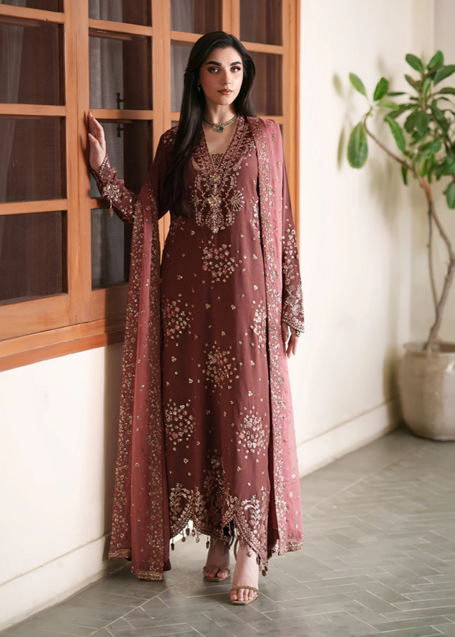 raw silk Unstitched in Brown