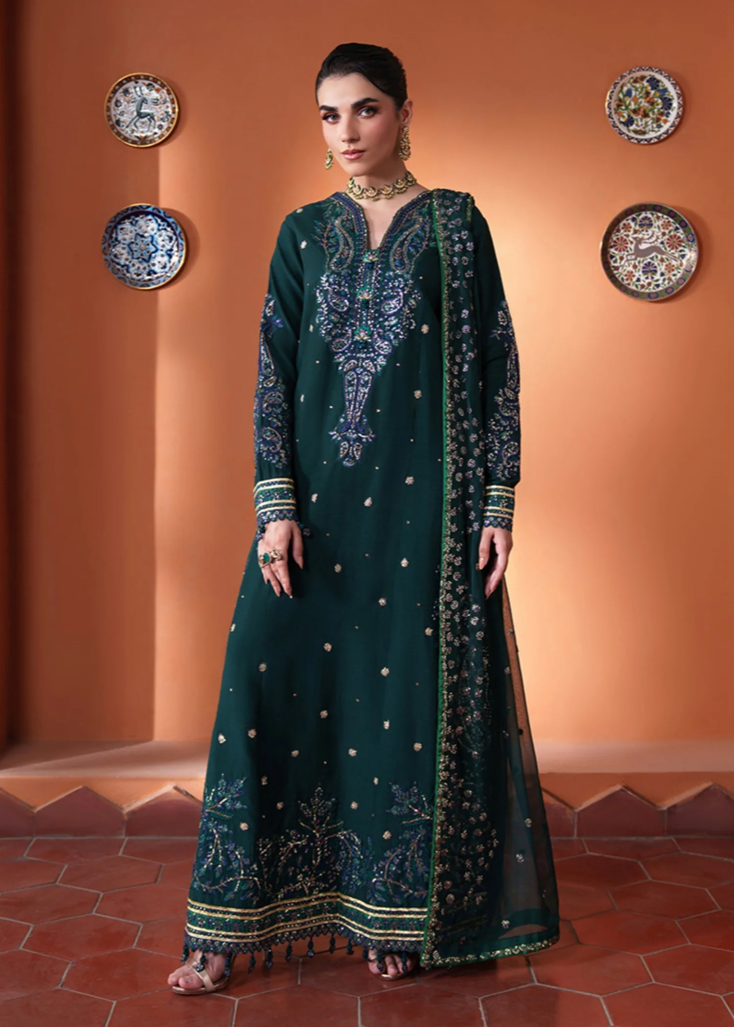 raw silk Unstitched in Teal