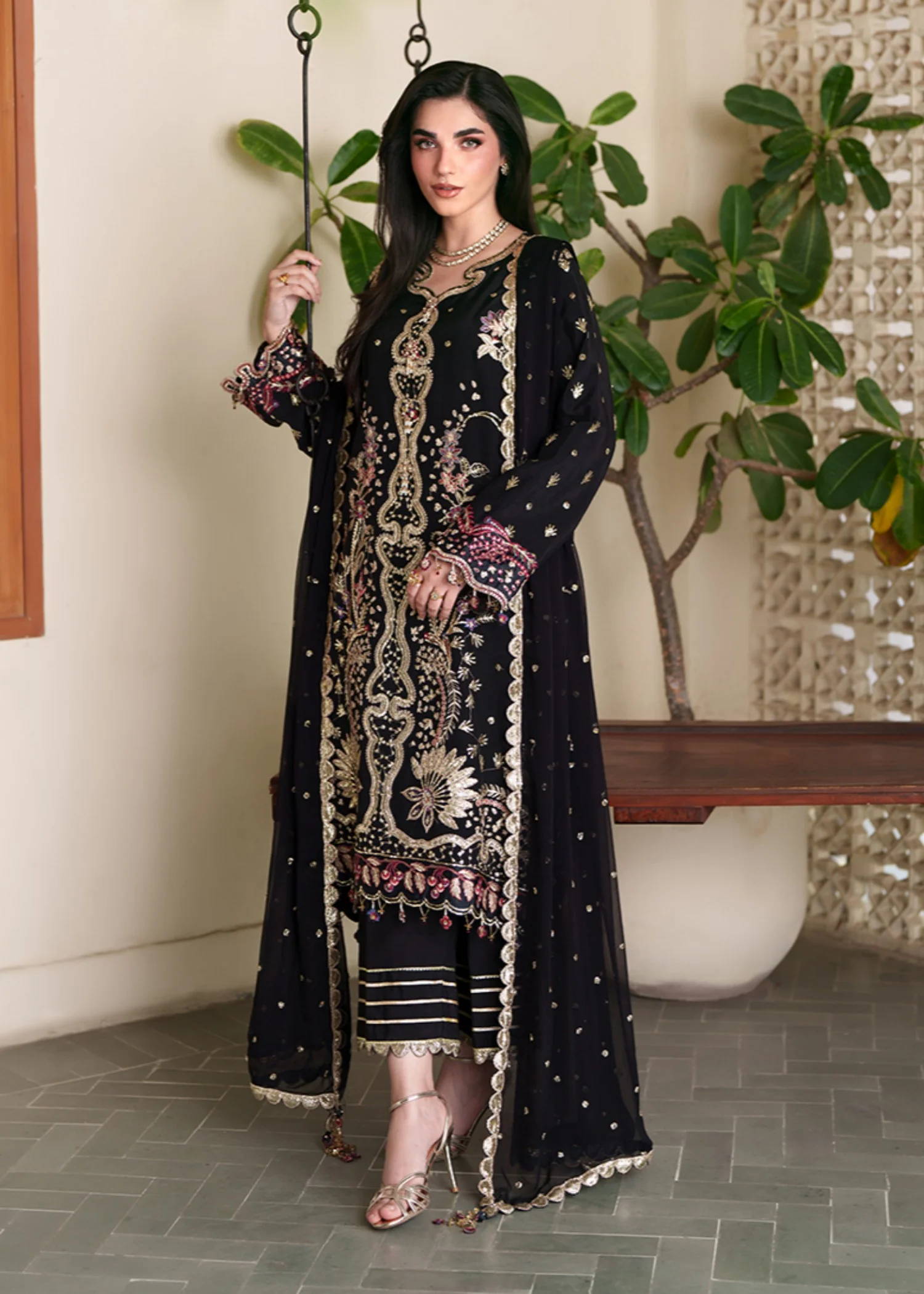 raw silk Unstitched in Black