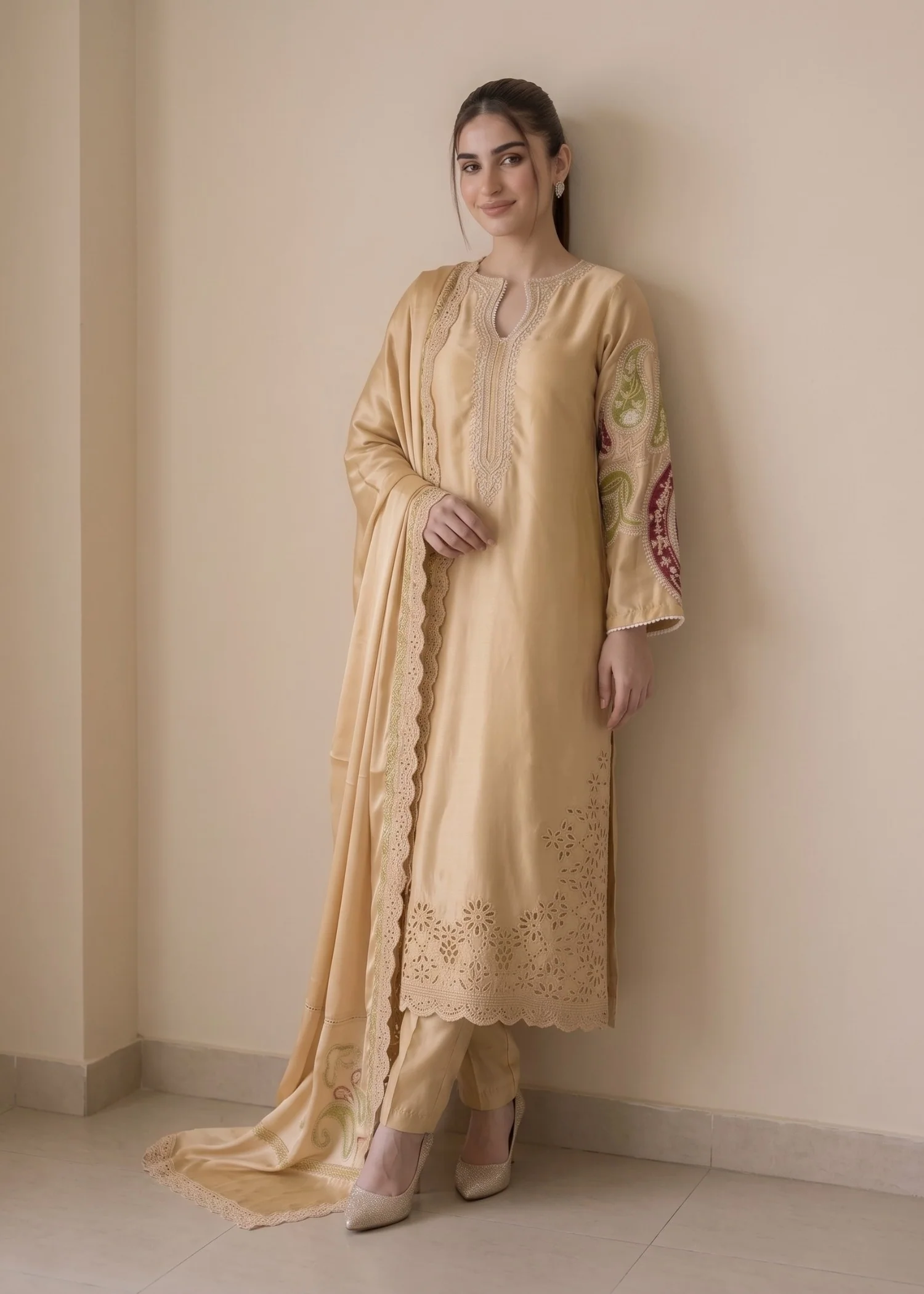 silk Kurta Set in Champagne