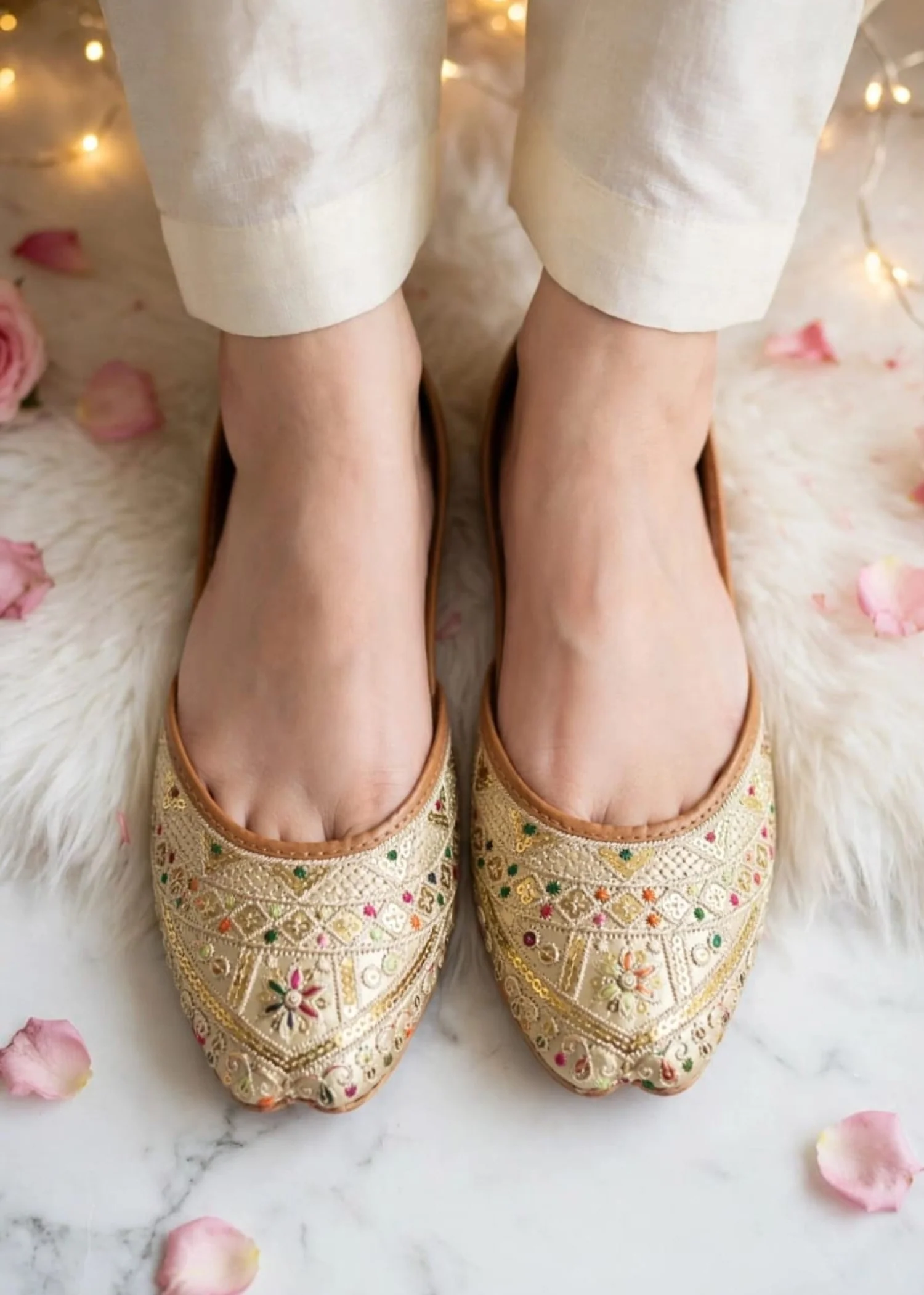 Khussa in Gold by - High Quality Women Khussa MDF1416