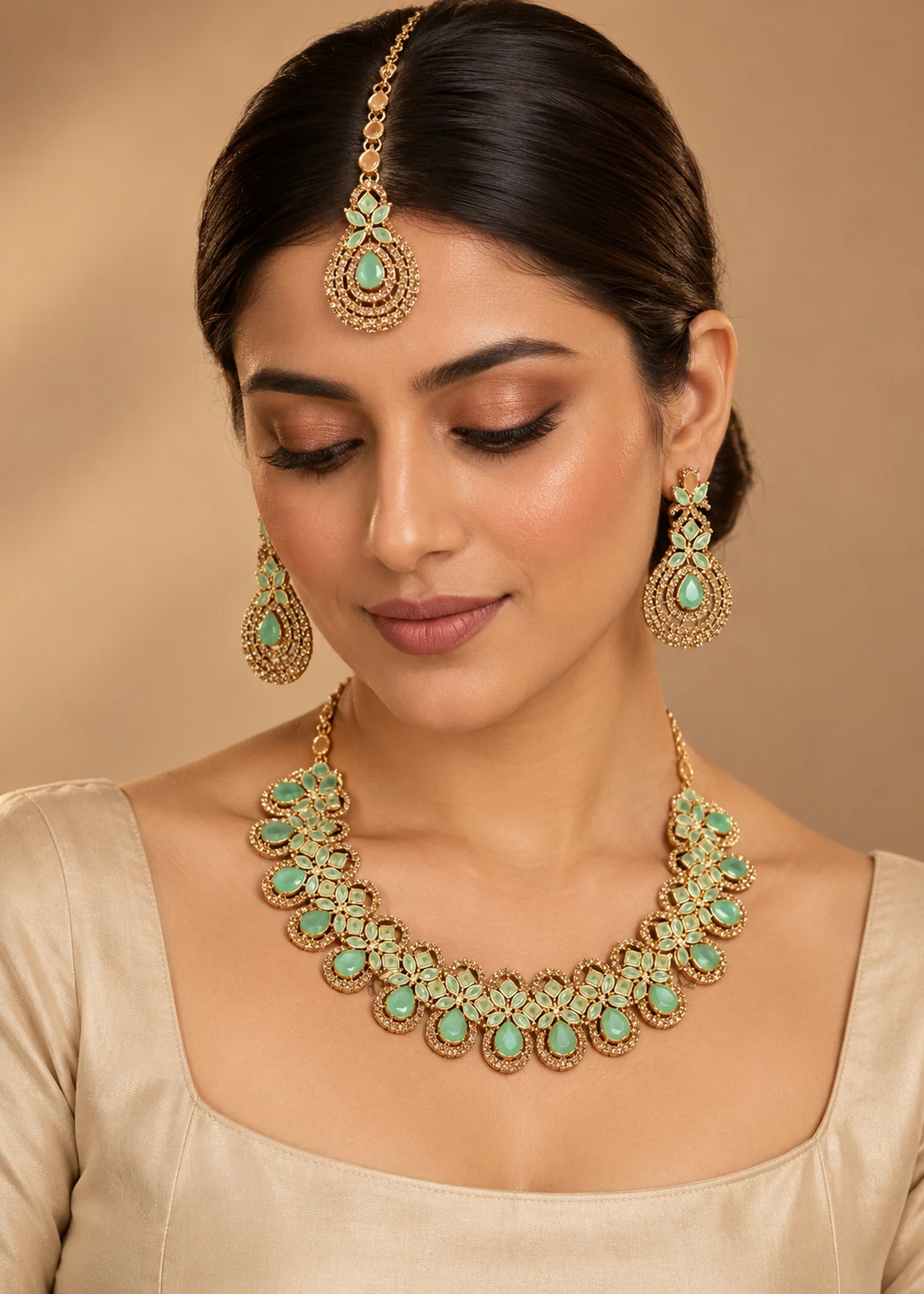 Jewelry Set in Pistachio green Color by - Trendy Women Jewelry Set DDR3259