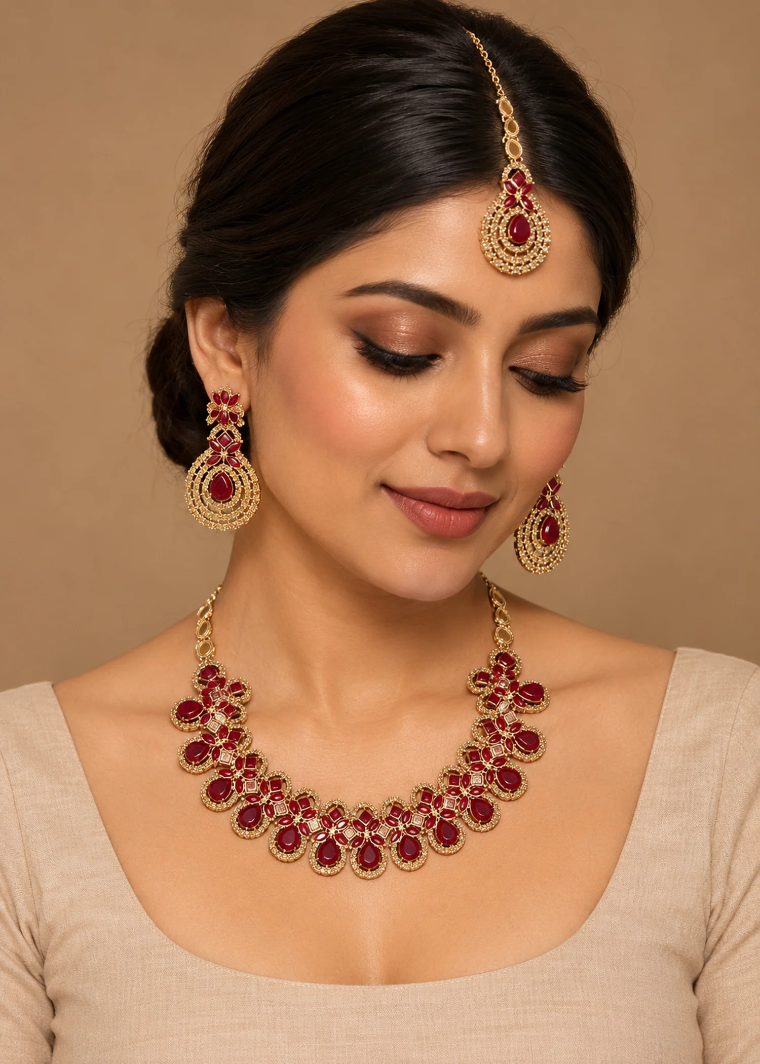 Jewelry Set in Maroon Color by - Trendy Women Jewelry Set IMN1245