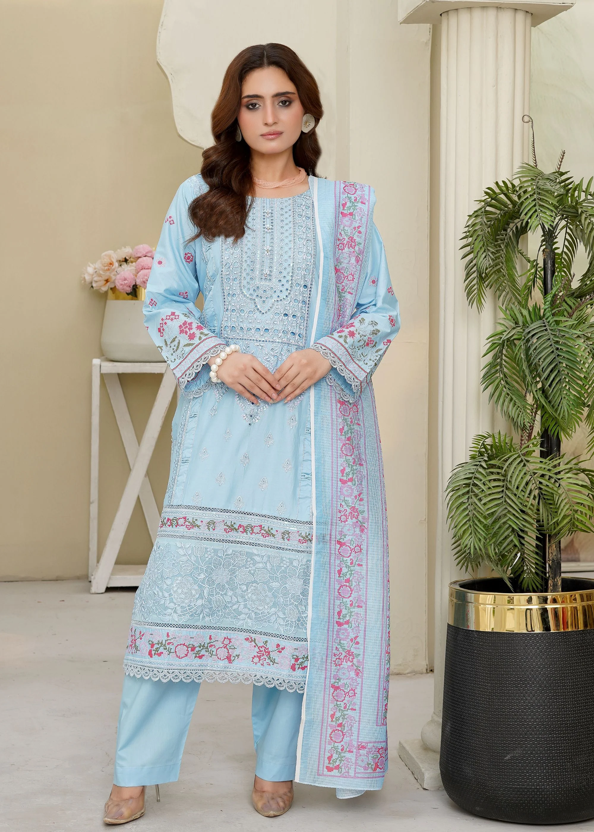 cotton Kurta Set in Ice blue