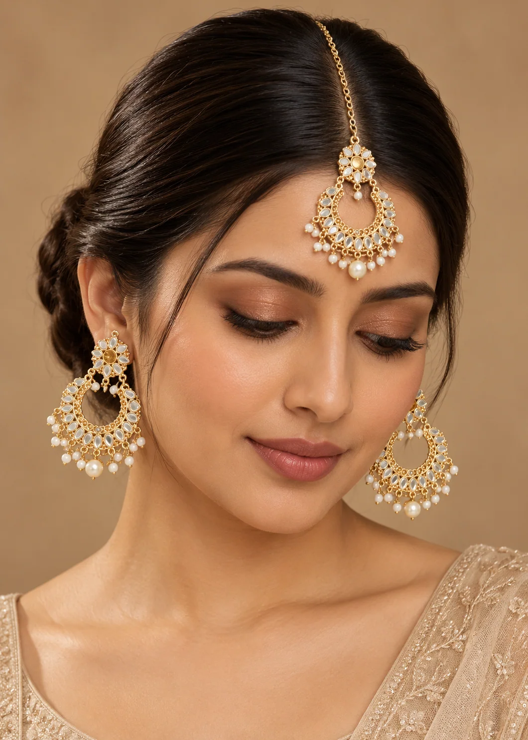 Jewelry Set in Champagne, pearl white Color by - Trendy Women Jewelry Set SAN4307