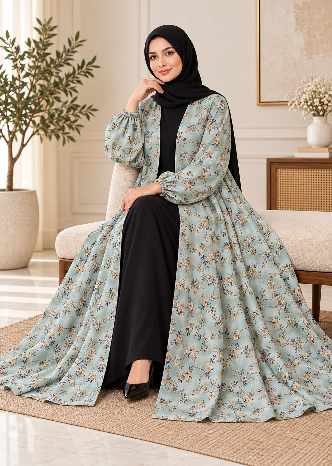 crepe georgette Abaya in Pastel green