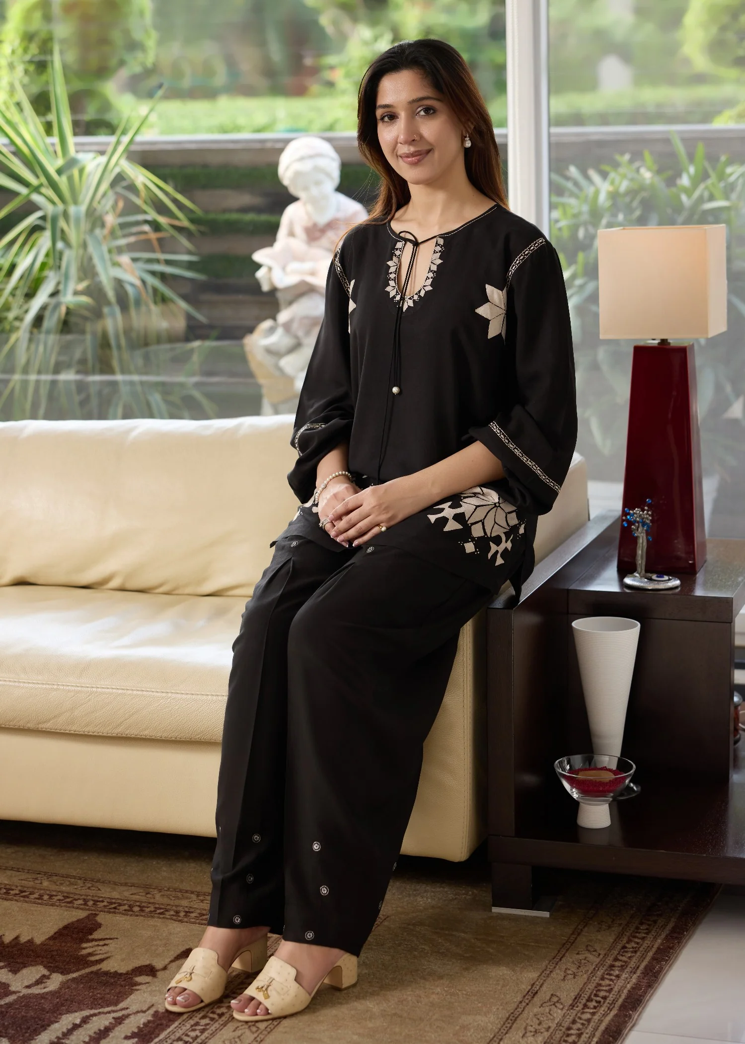 irish linen Kurta Set in Black