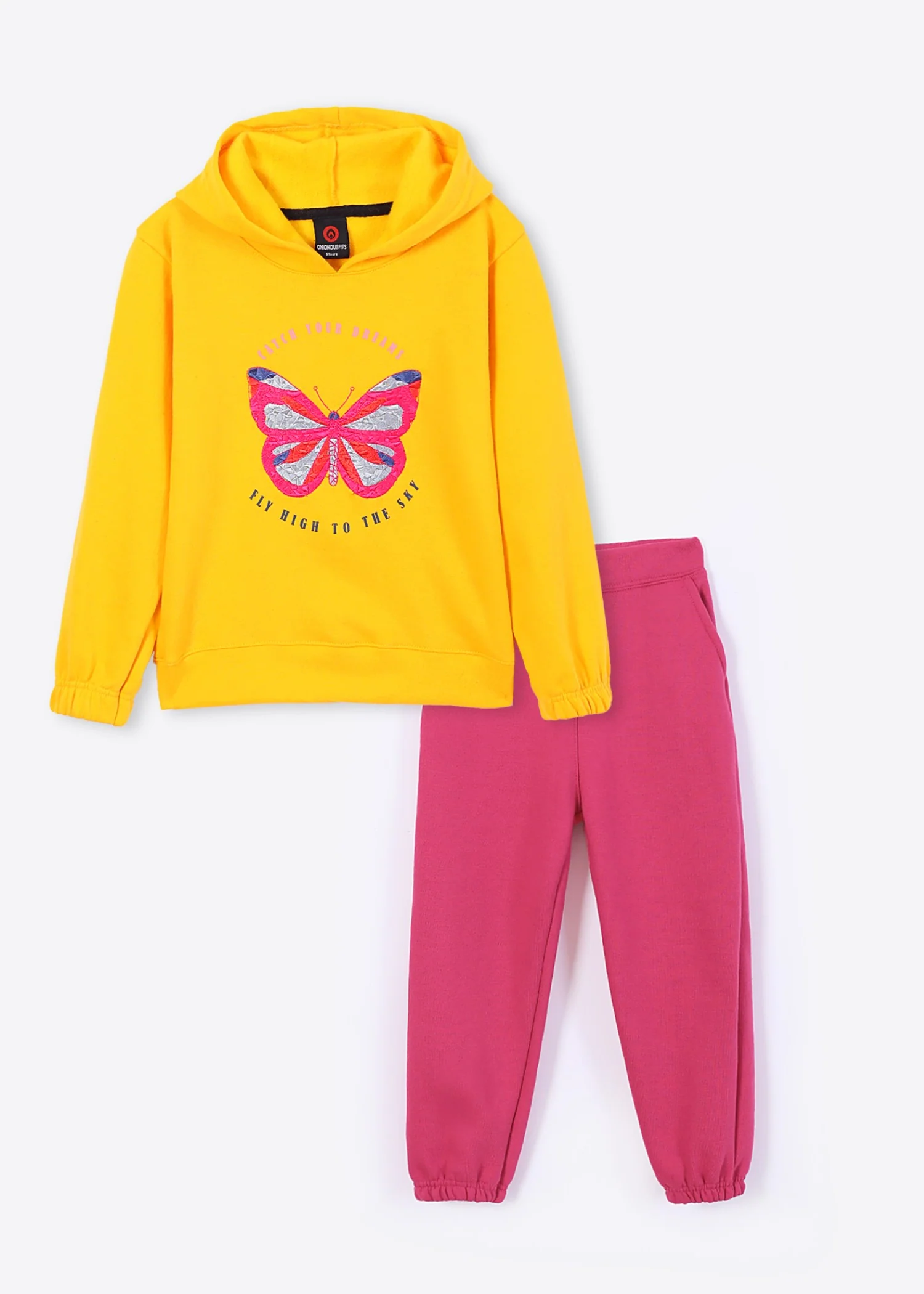fleece Hoodie in Hot pink, yellow