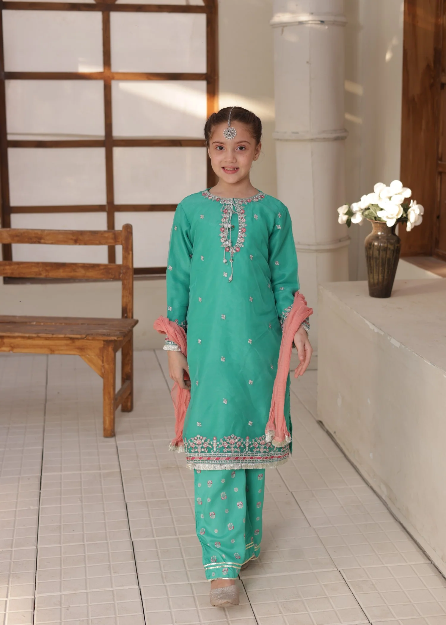 organza Kurta Set in Aquamarine