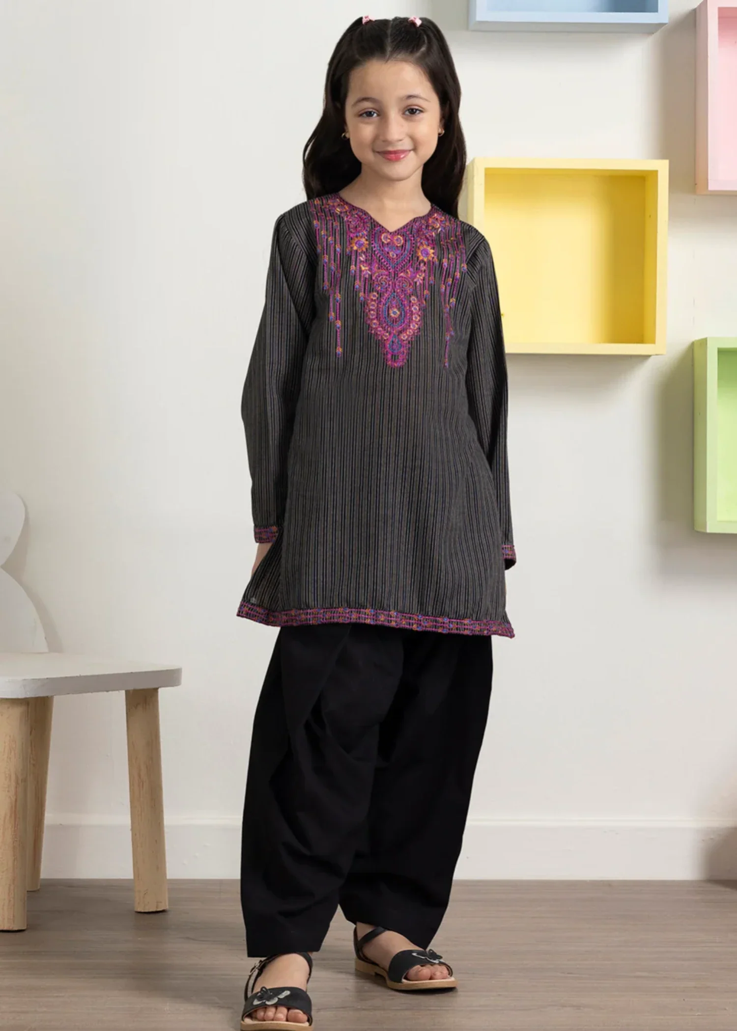 cotton Kurta Set in Black