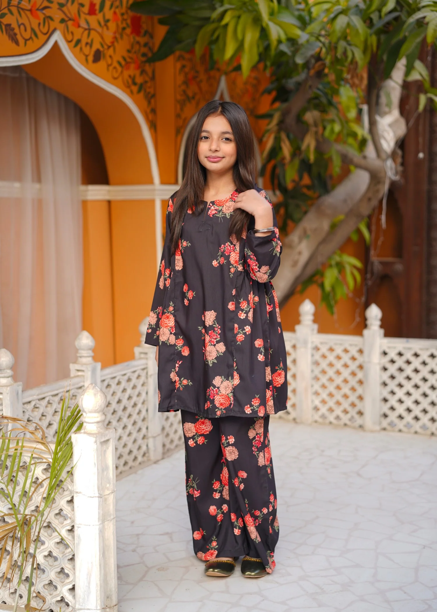 khaddi silk Short Frock in Phantom black