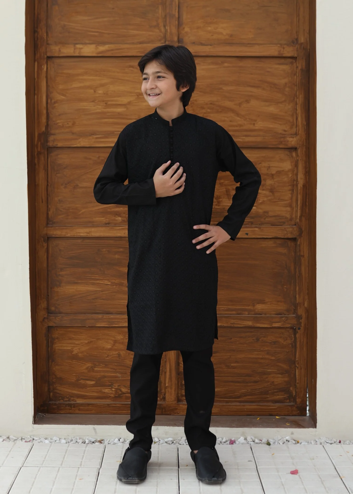 cotton Kurta Set in Black