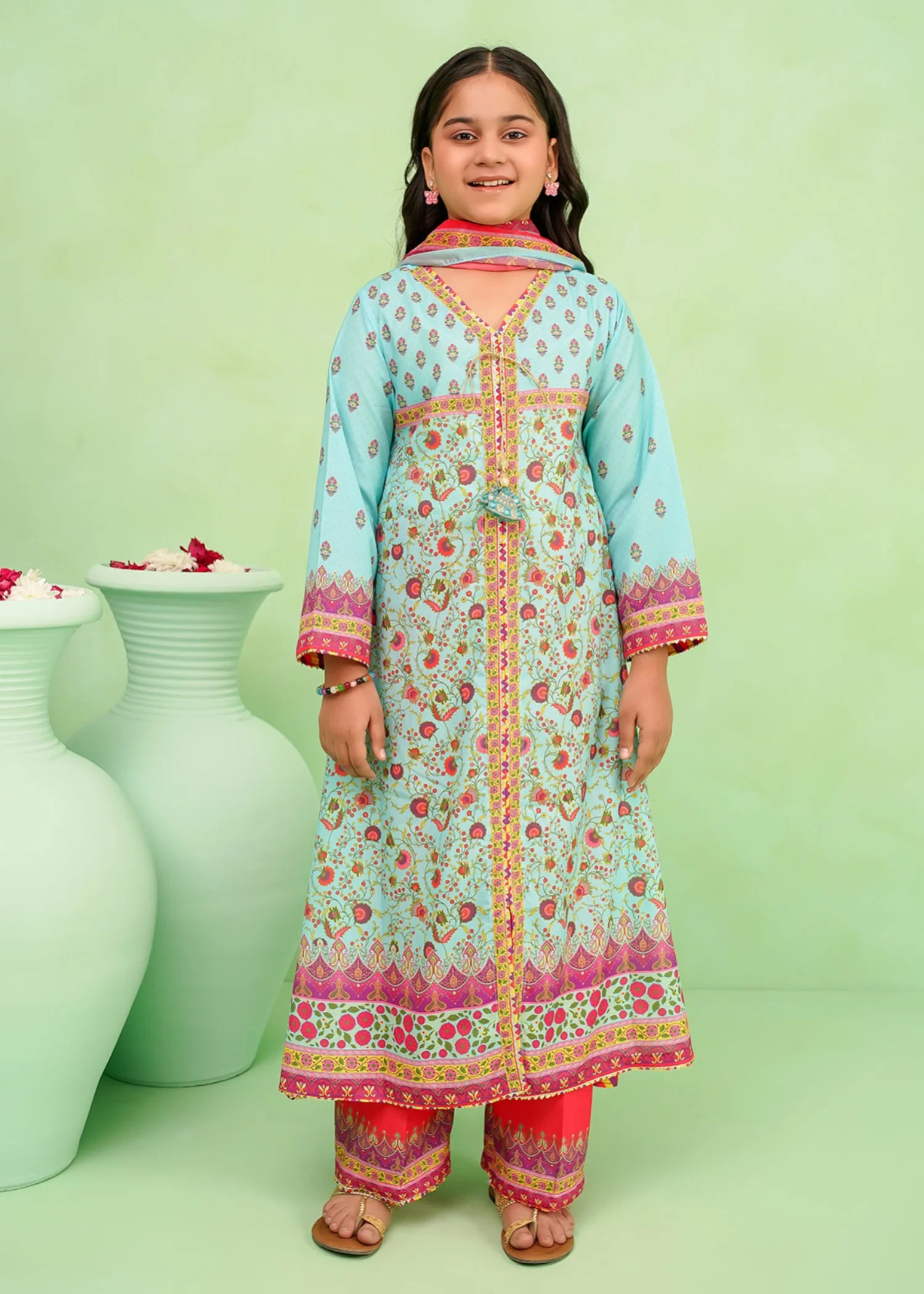 poly lawn Pishwas in Light blue