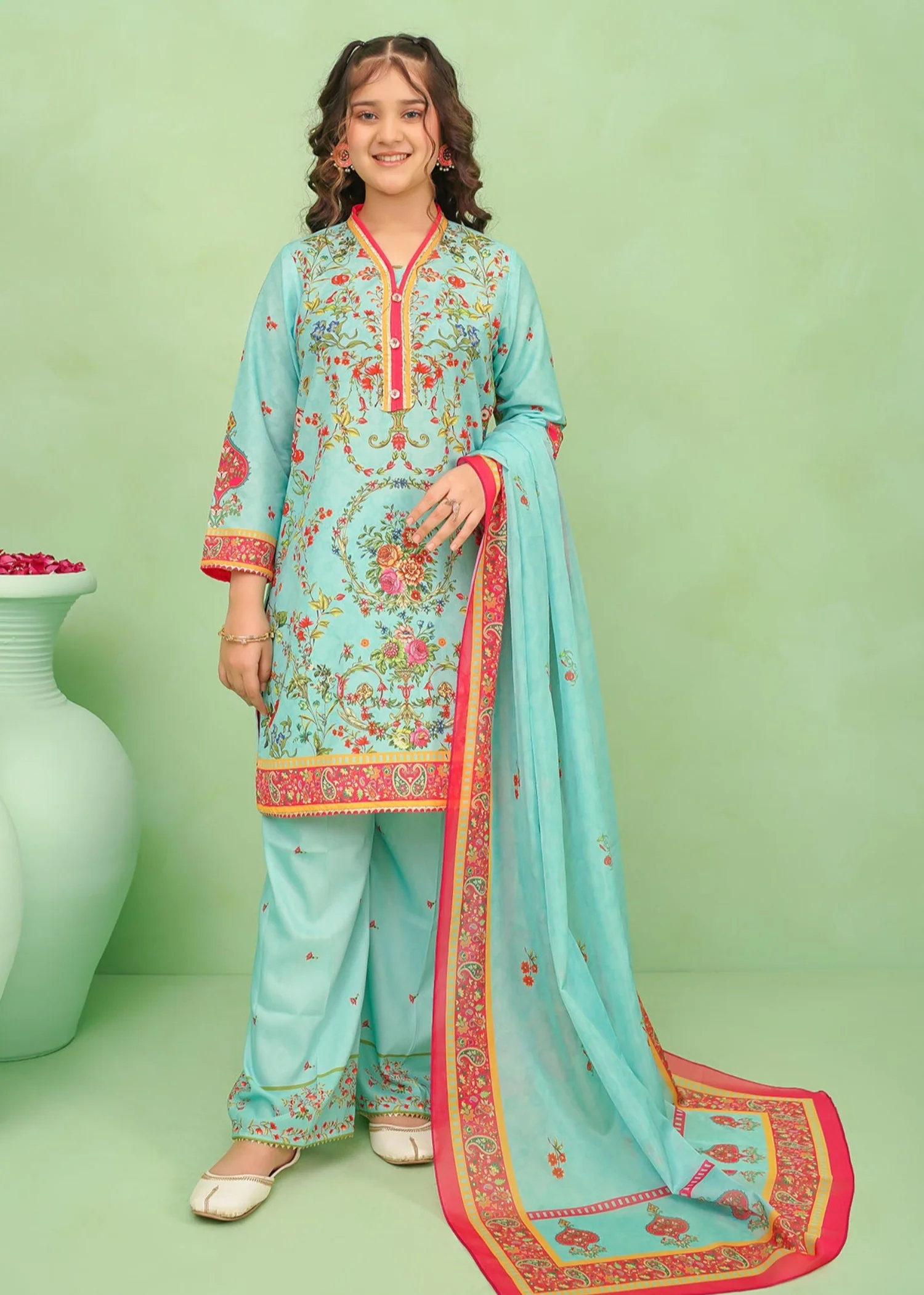 poly lawn Kurta Set in Sky blue