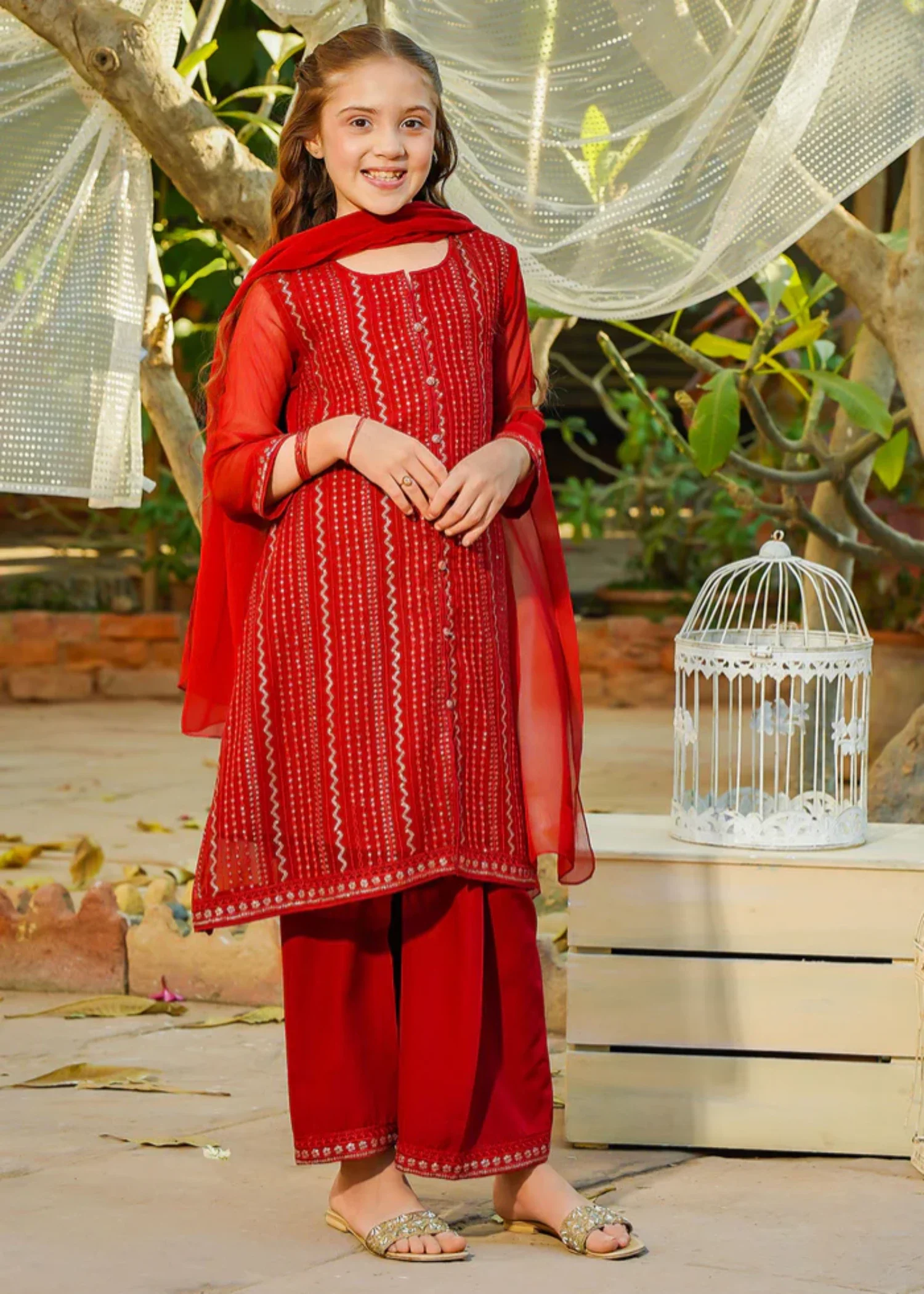 chiffon Kurta Set in Maroon