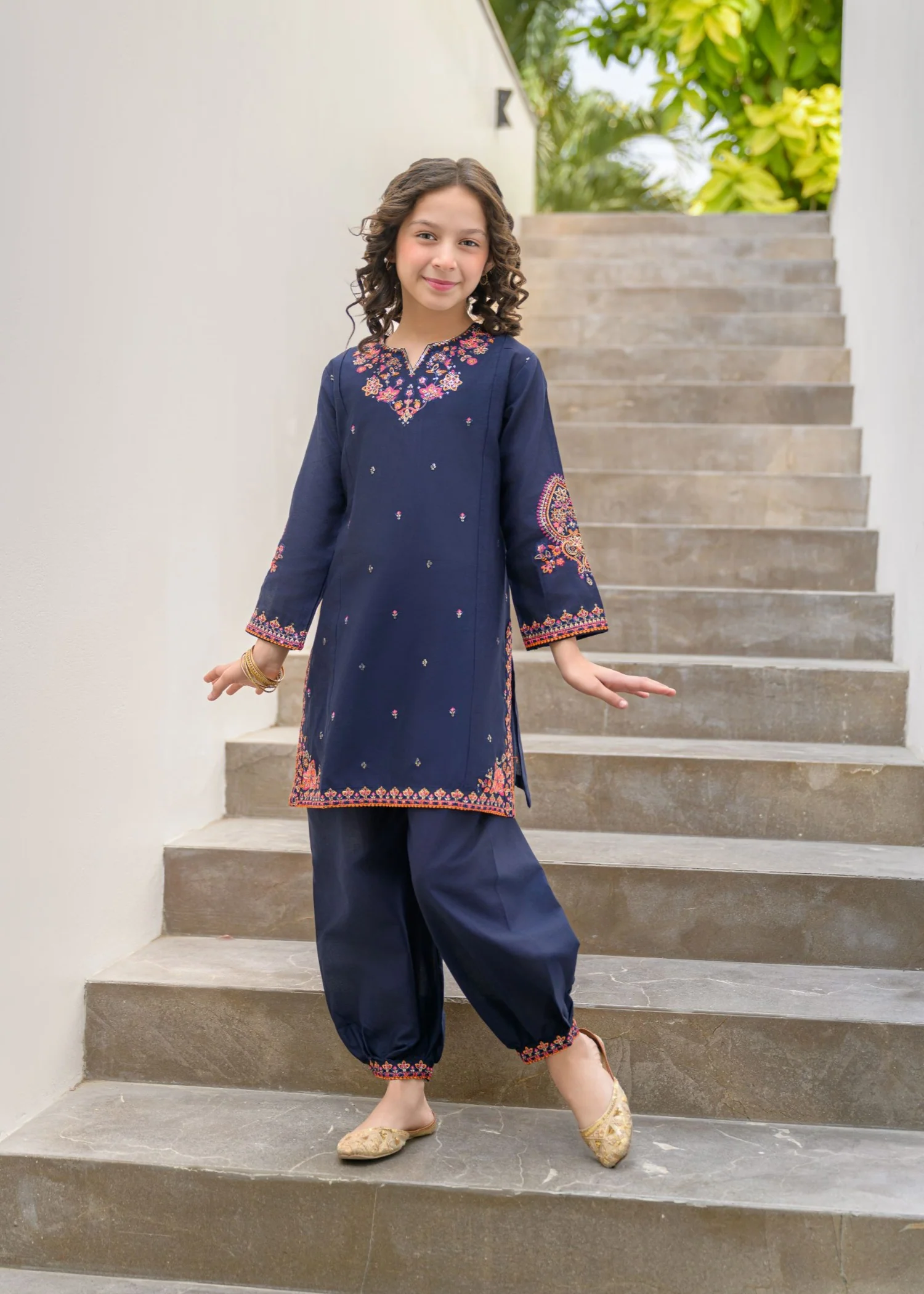 lawn Kurta Set in Dark blue