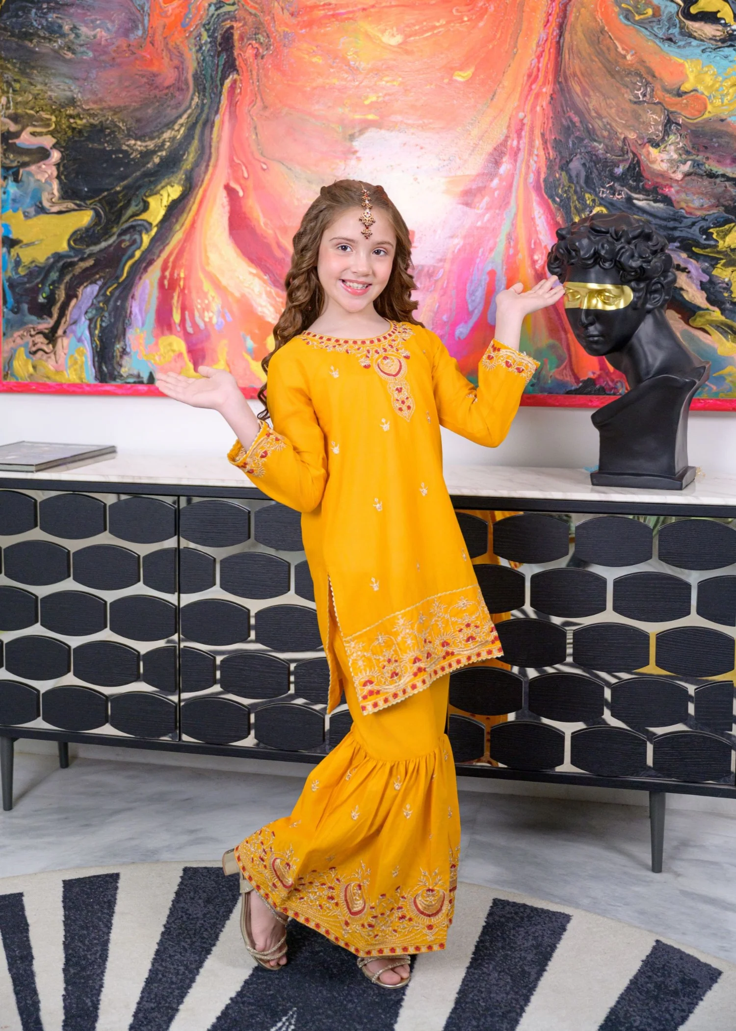 lawn Gharara in Mustard