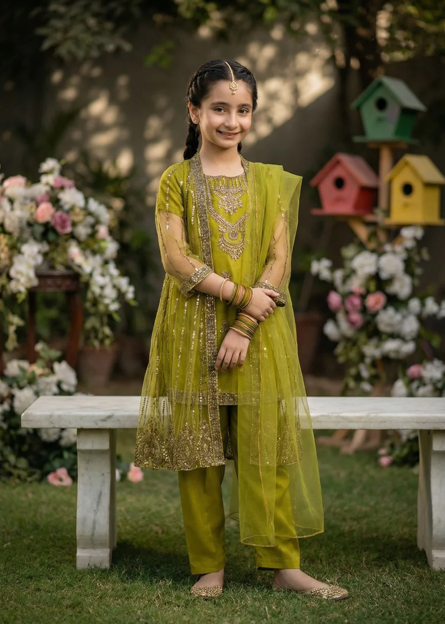 net Gown in Olive green