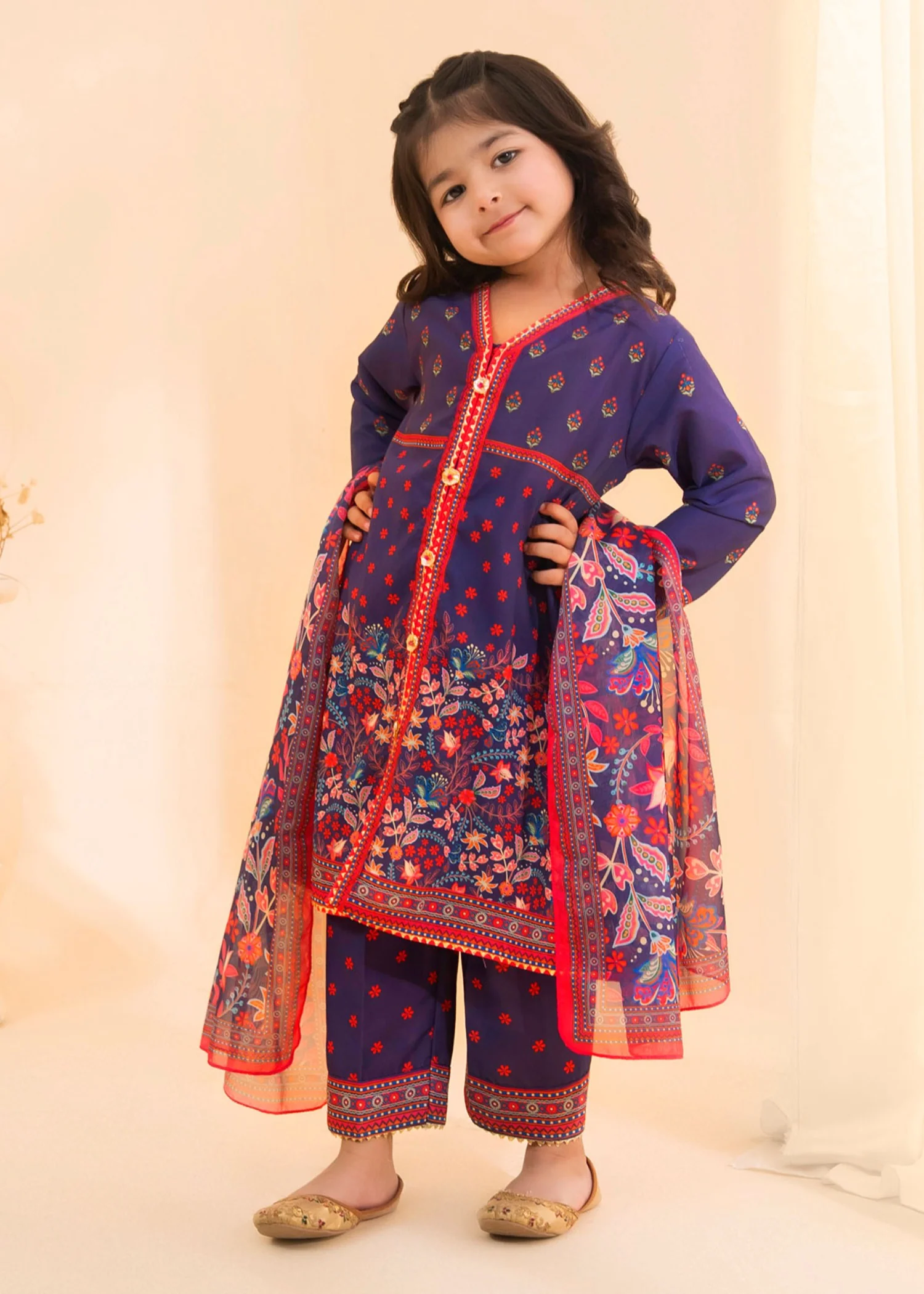 poly lawn Pishwas in Navy blue