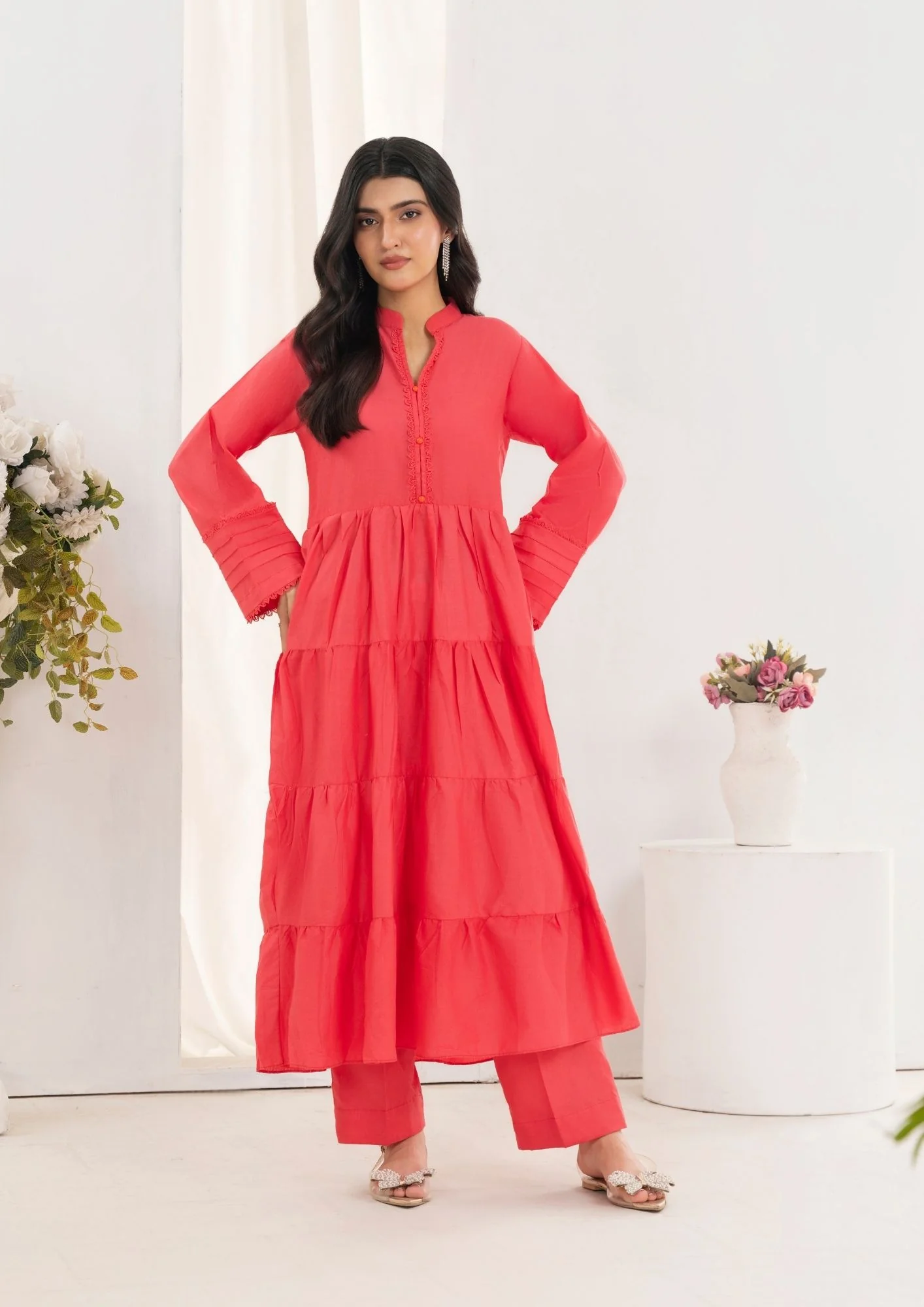 cotton Pishwas in Cherry red