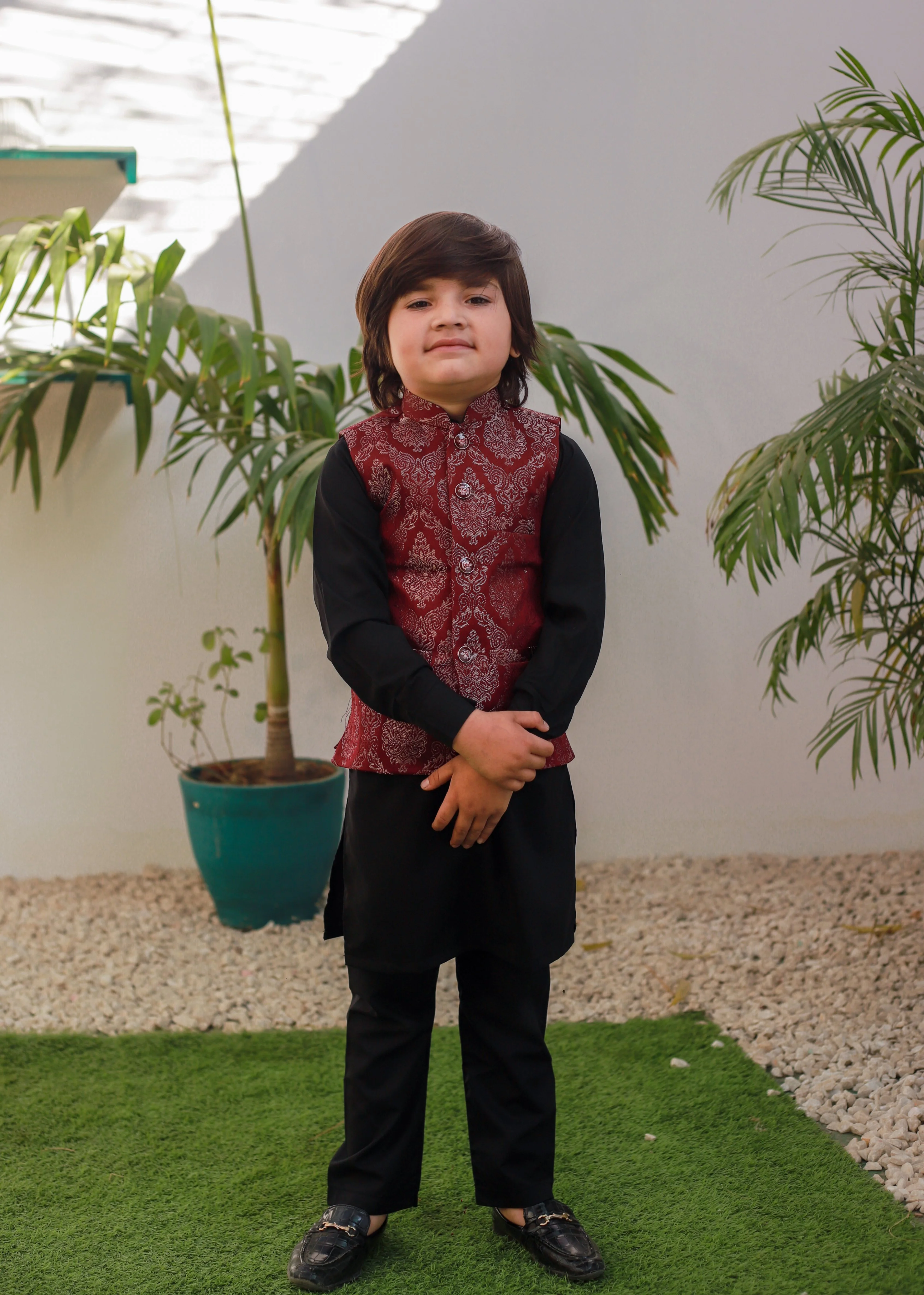 jamawar Waistcoat in Maroon