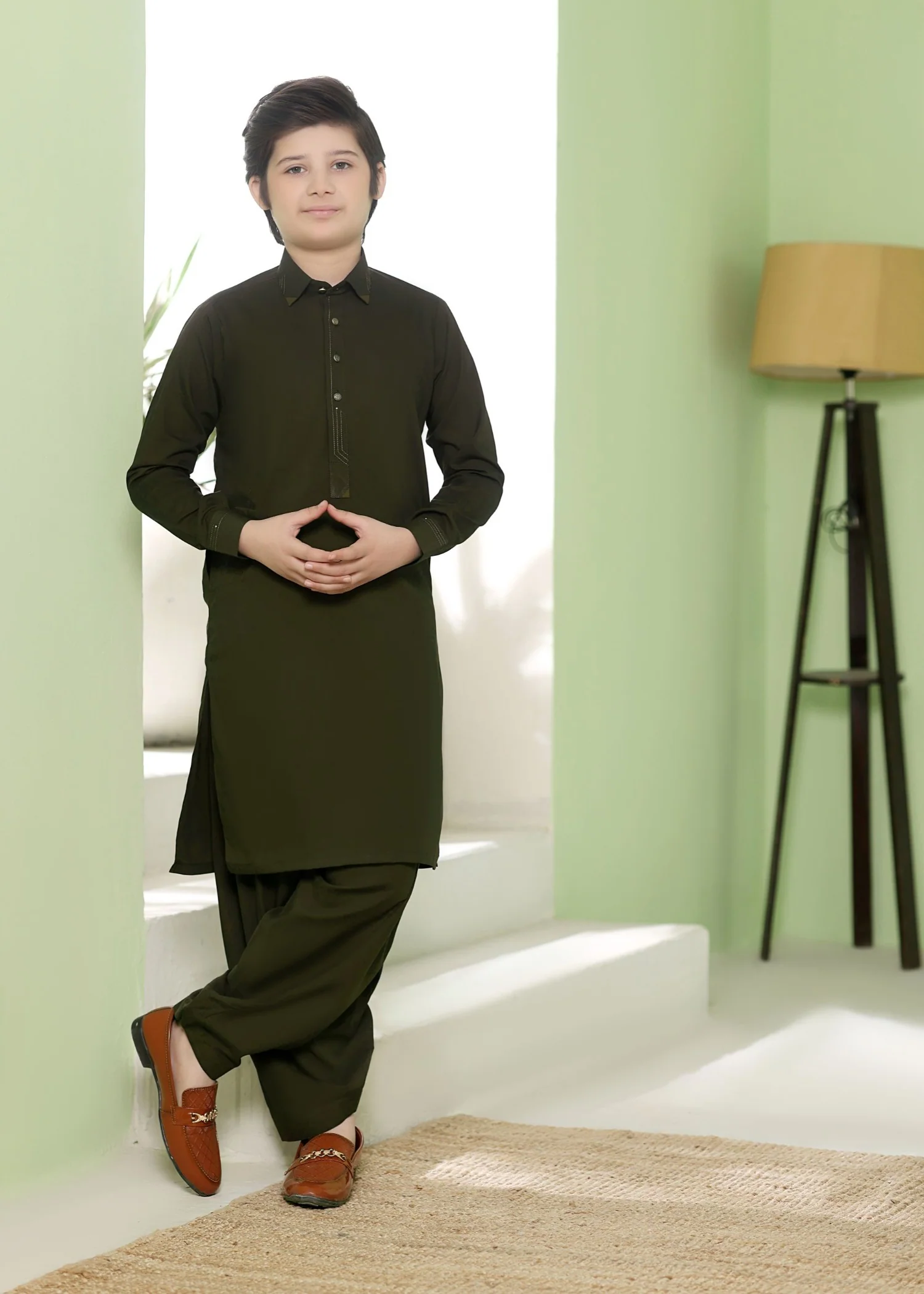 wash & wear Kurta Set in Green