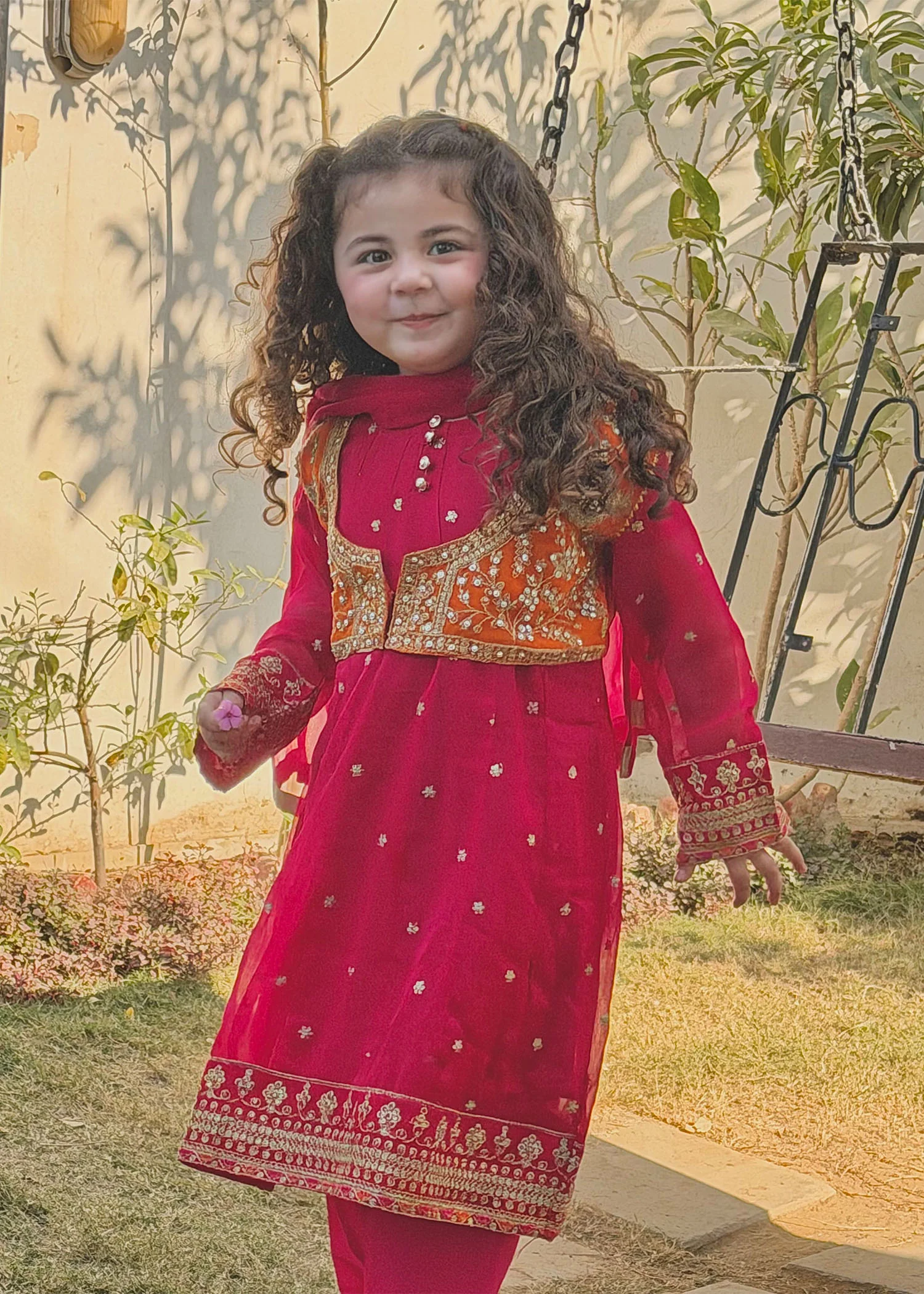 chiffon Pishwas in Shocking pink