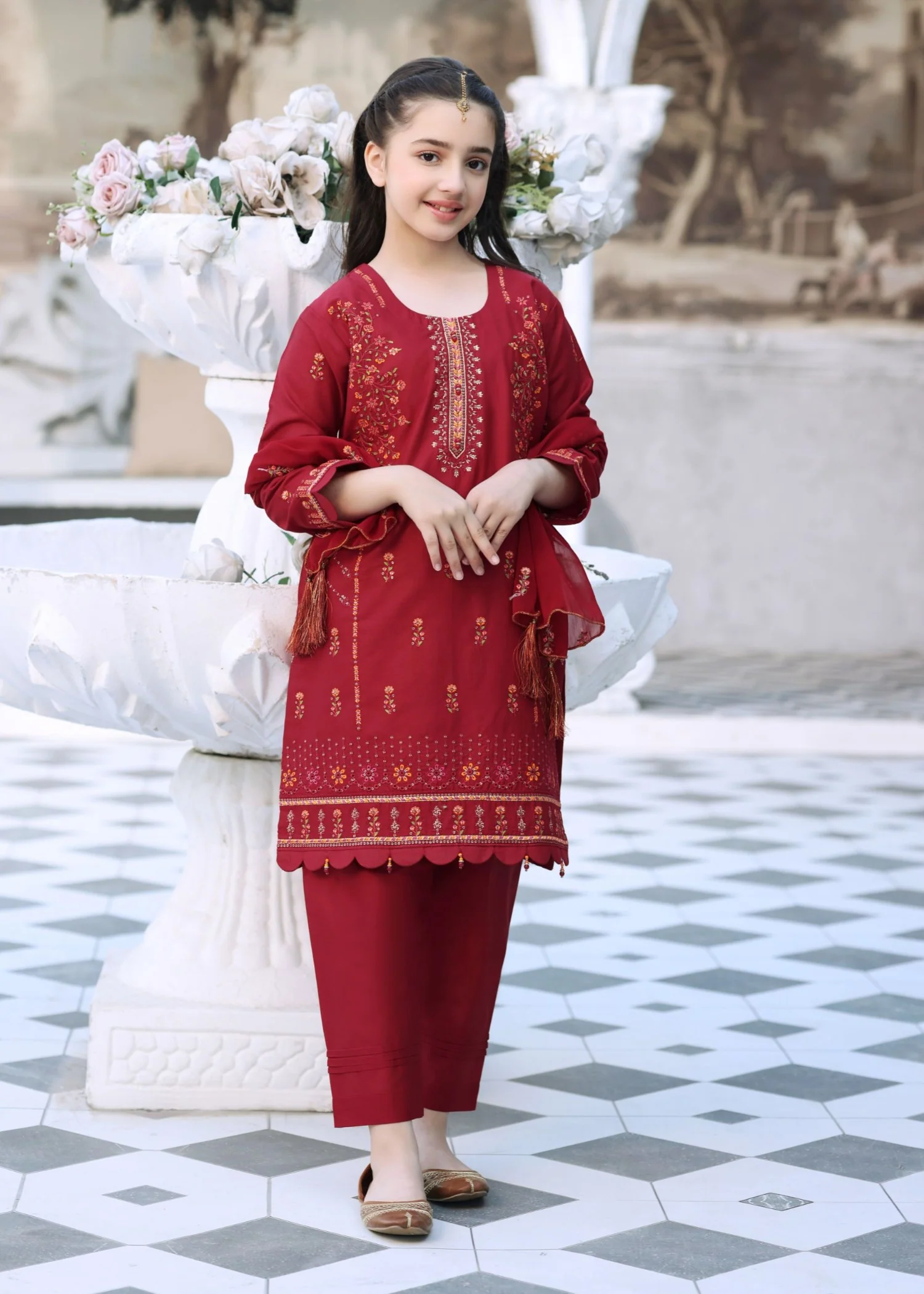 cotton Kurta Set in Red