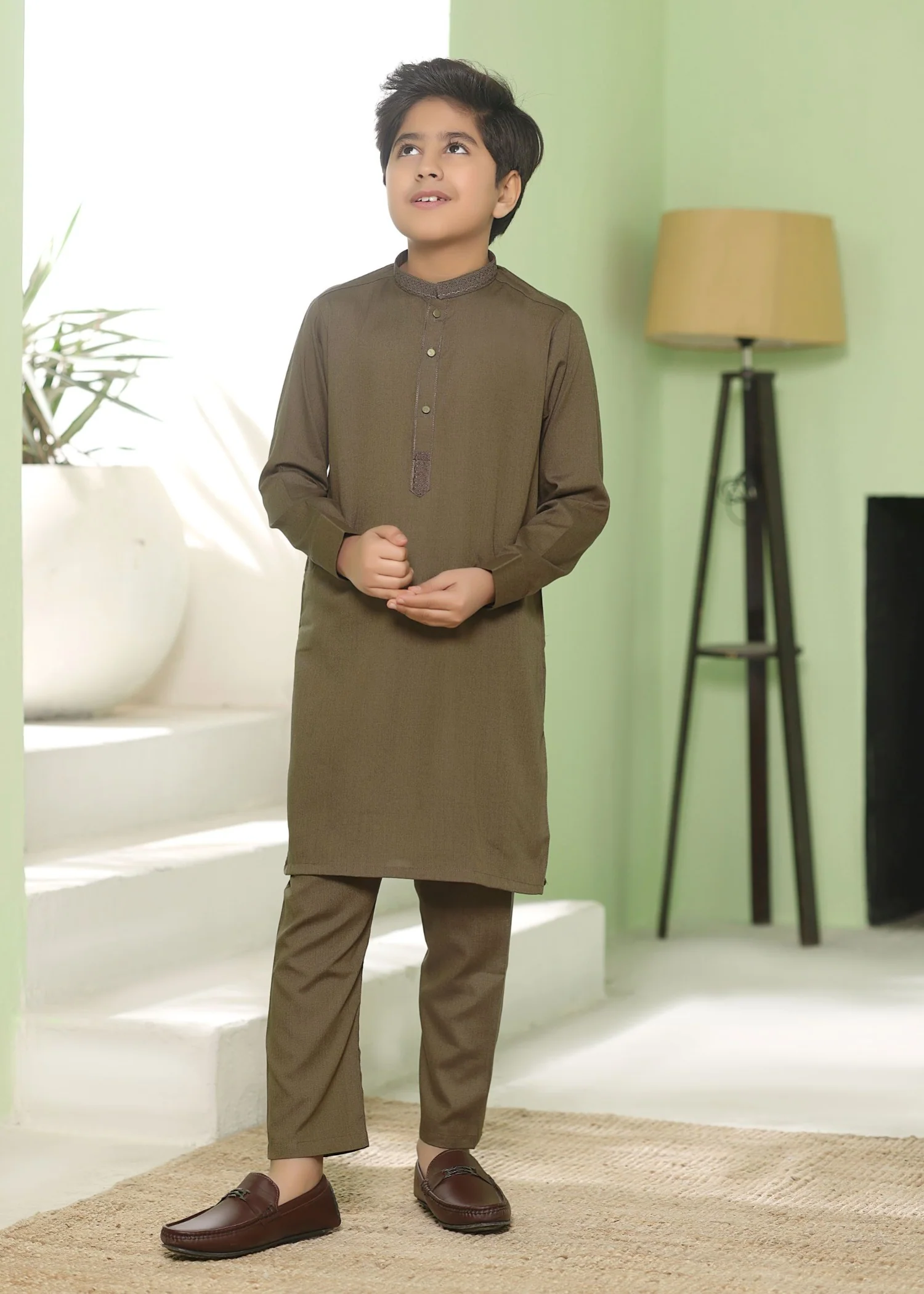 wash & wear Kurta Set in Dark green