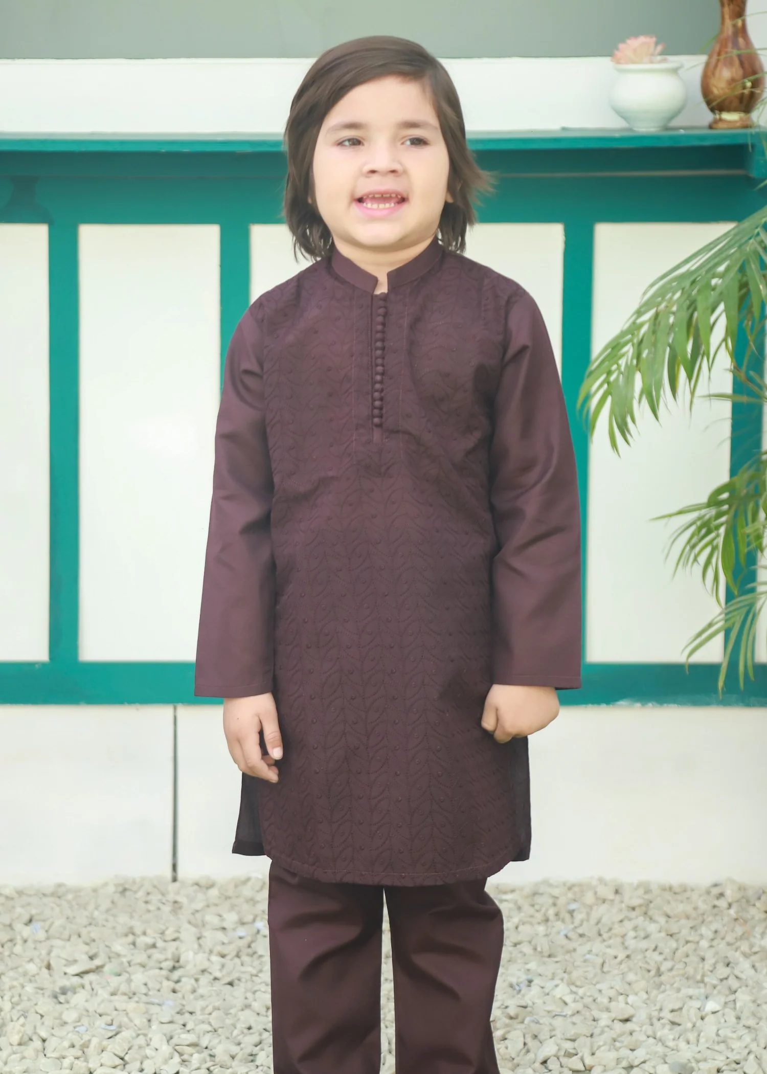 cotton Kurta Set in Brown
