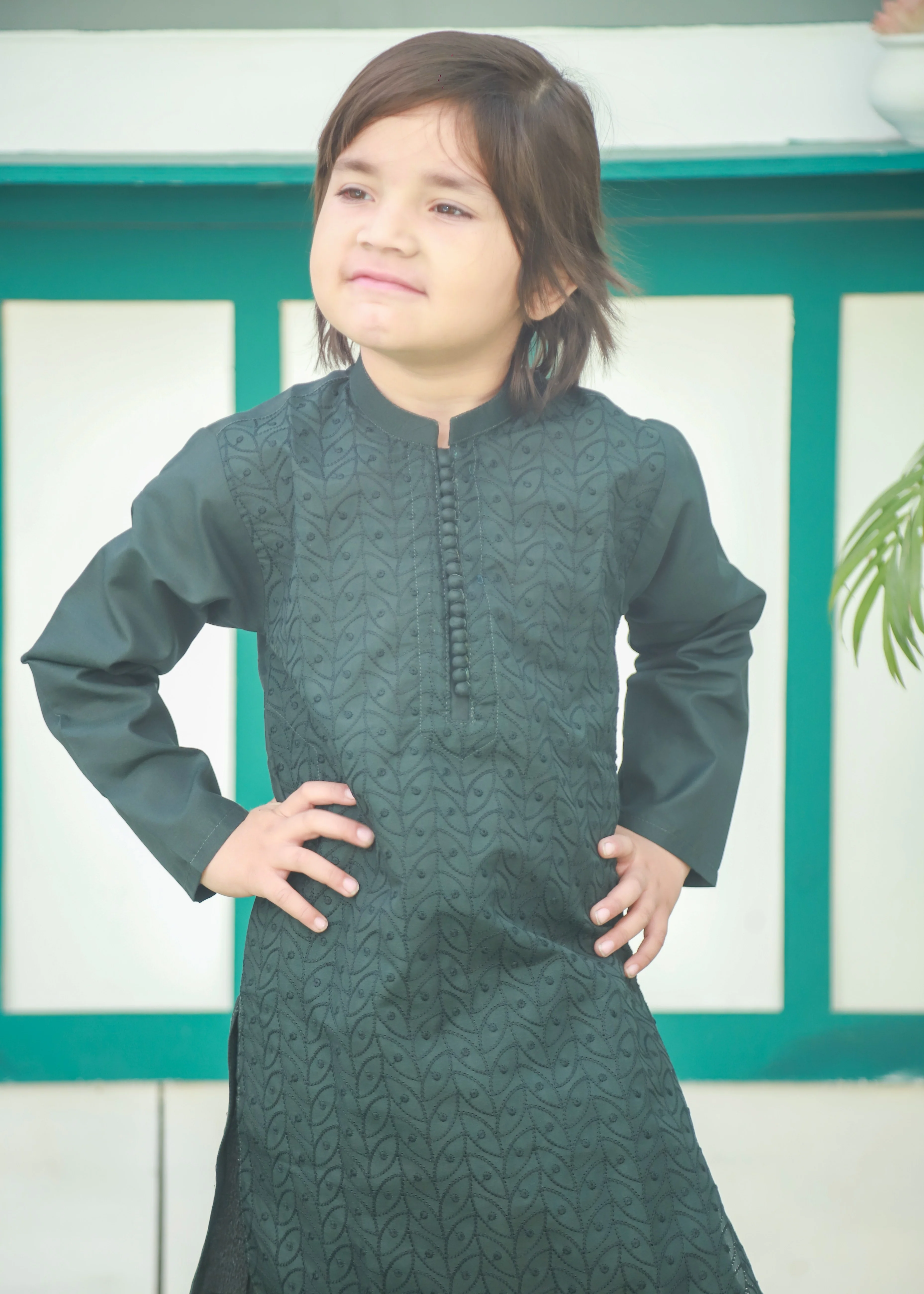 cotton Kurta Set in Dark green