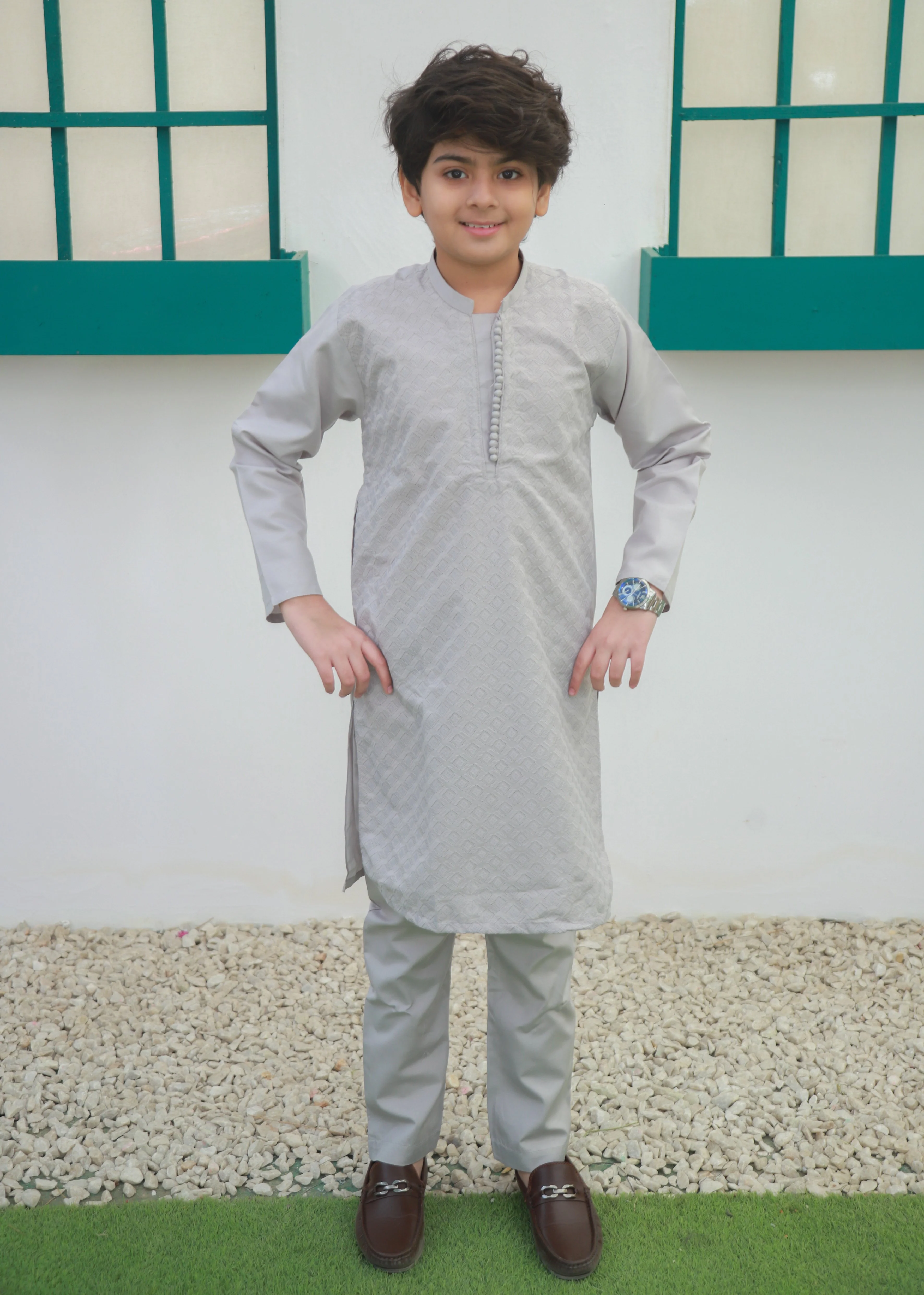 cotton Kurta Set in Silver