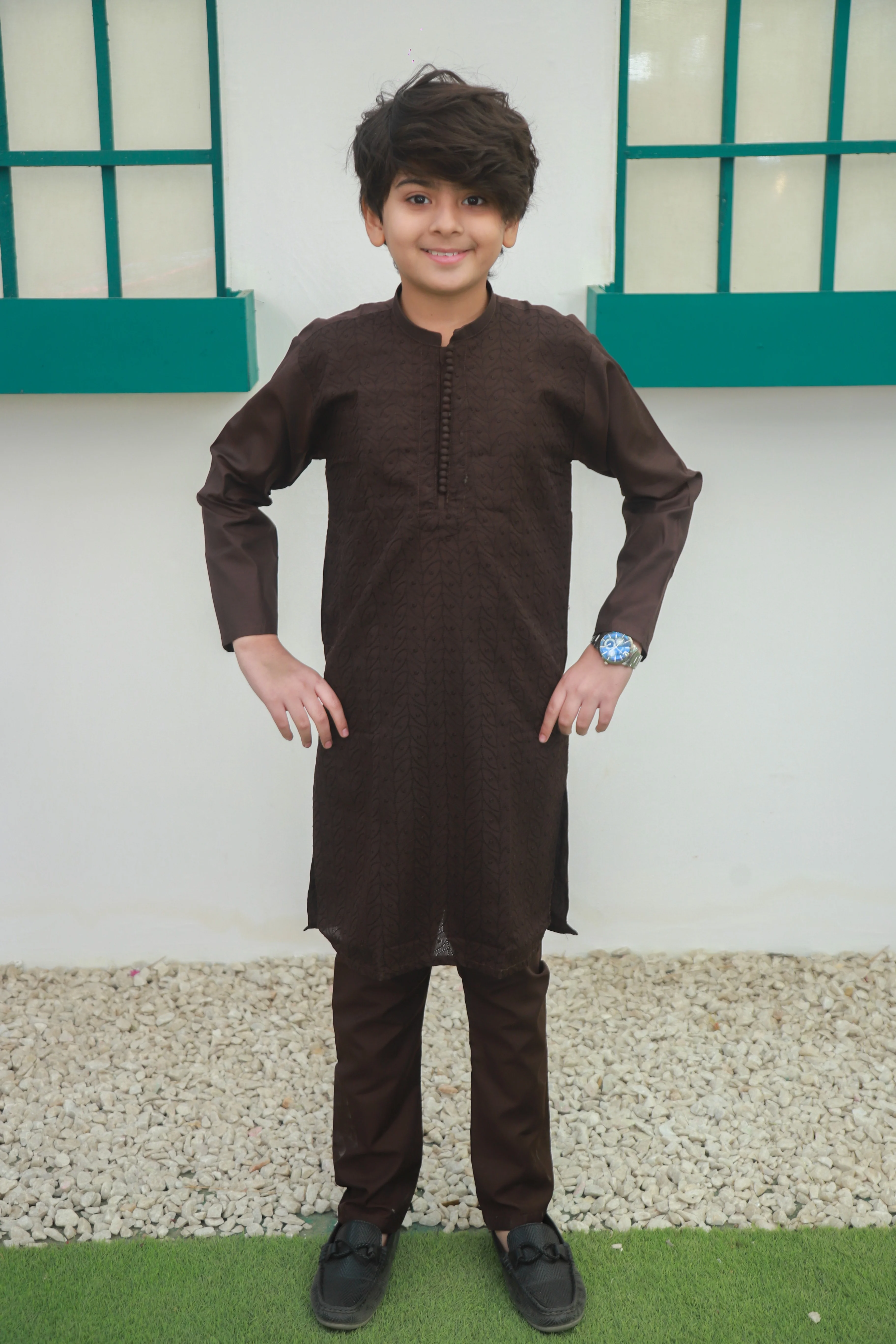 cotton Kurta Set in Dark brown