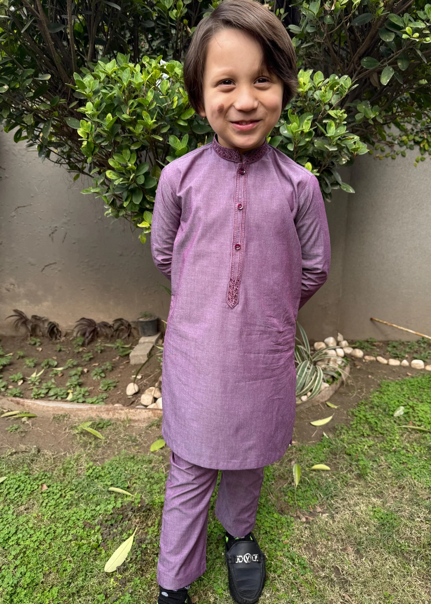 organic chambray Kurta Set in Purple