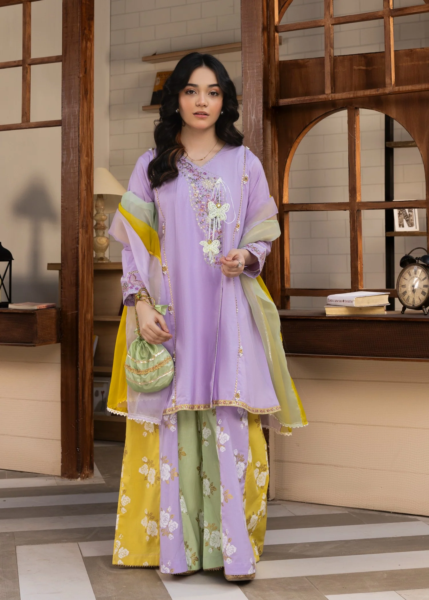 lawn cotton Sharara in Lilac