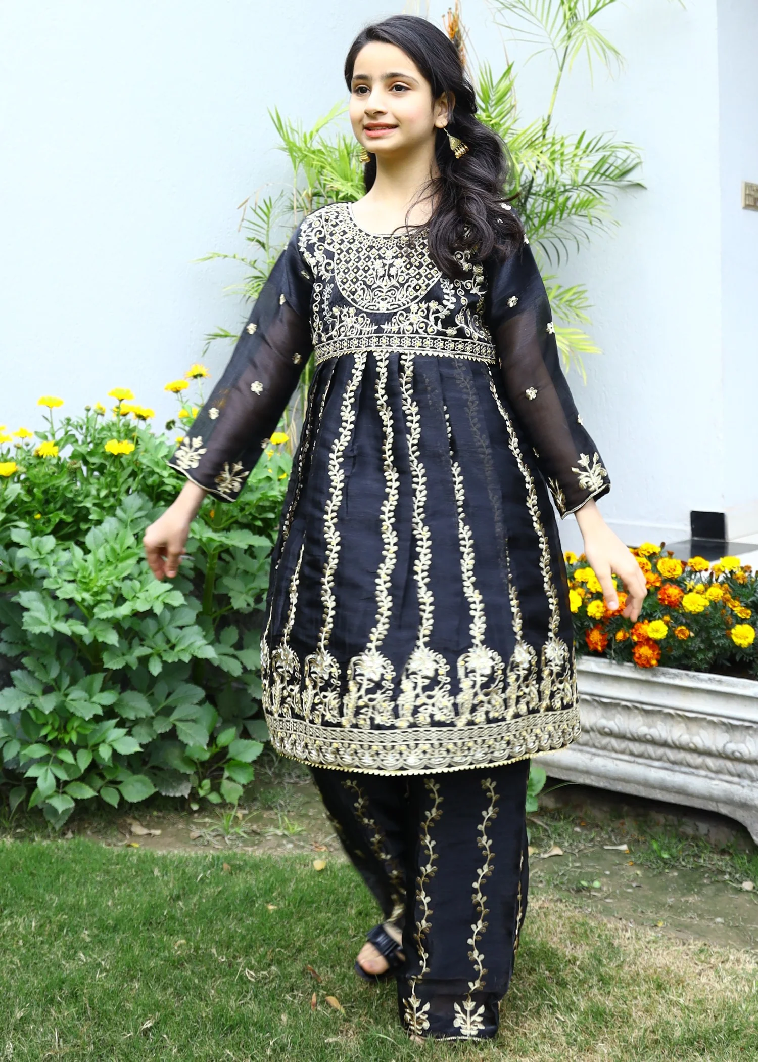 organza Short Frock in Black