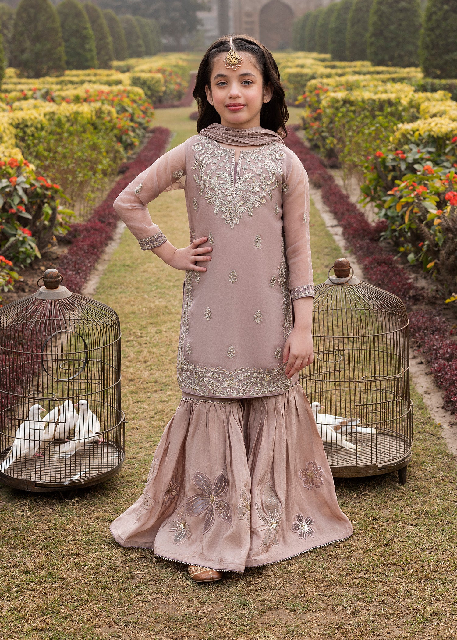 organza Gharara in Lilac