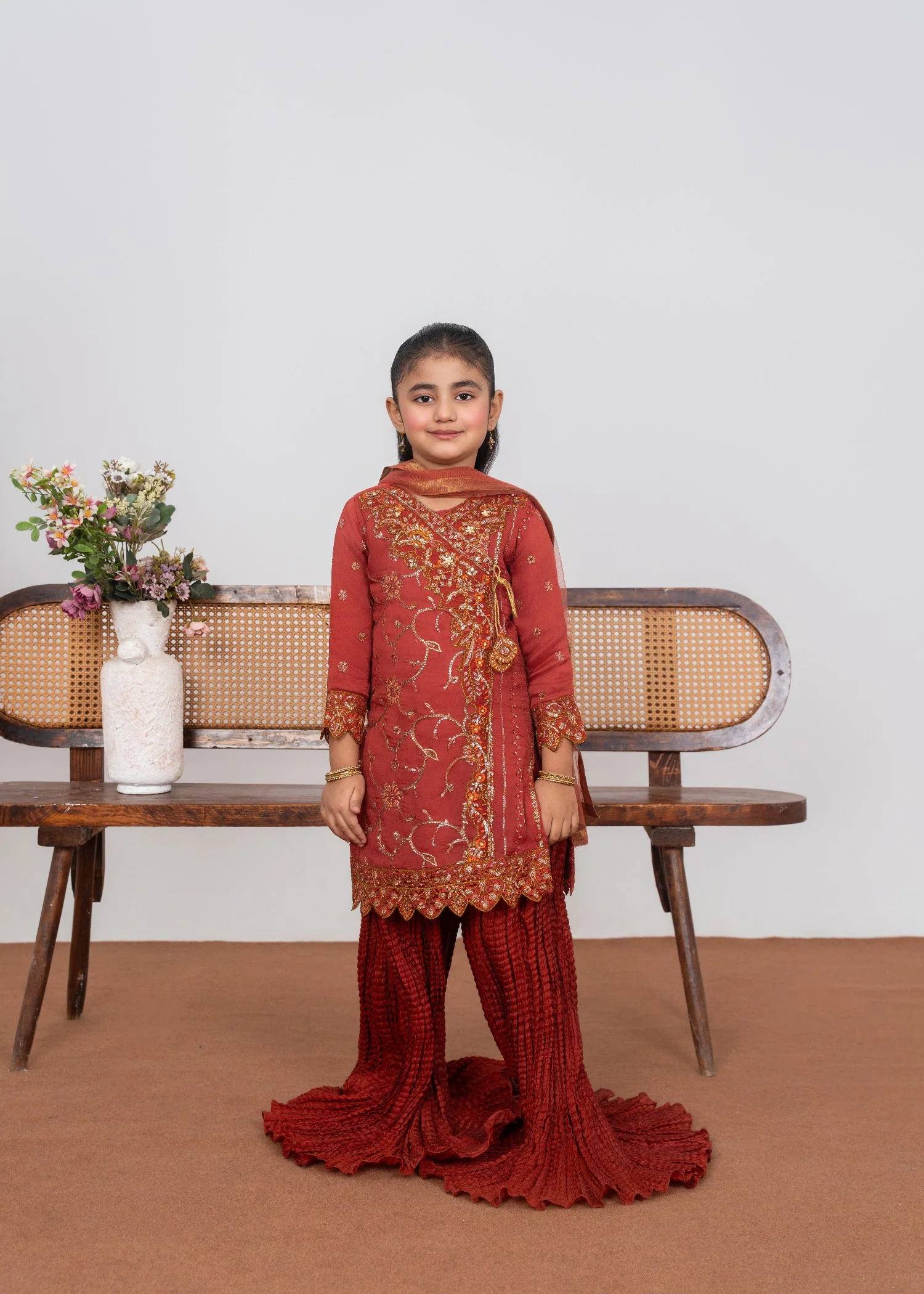 chiffon Angrakha in Burnt orange