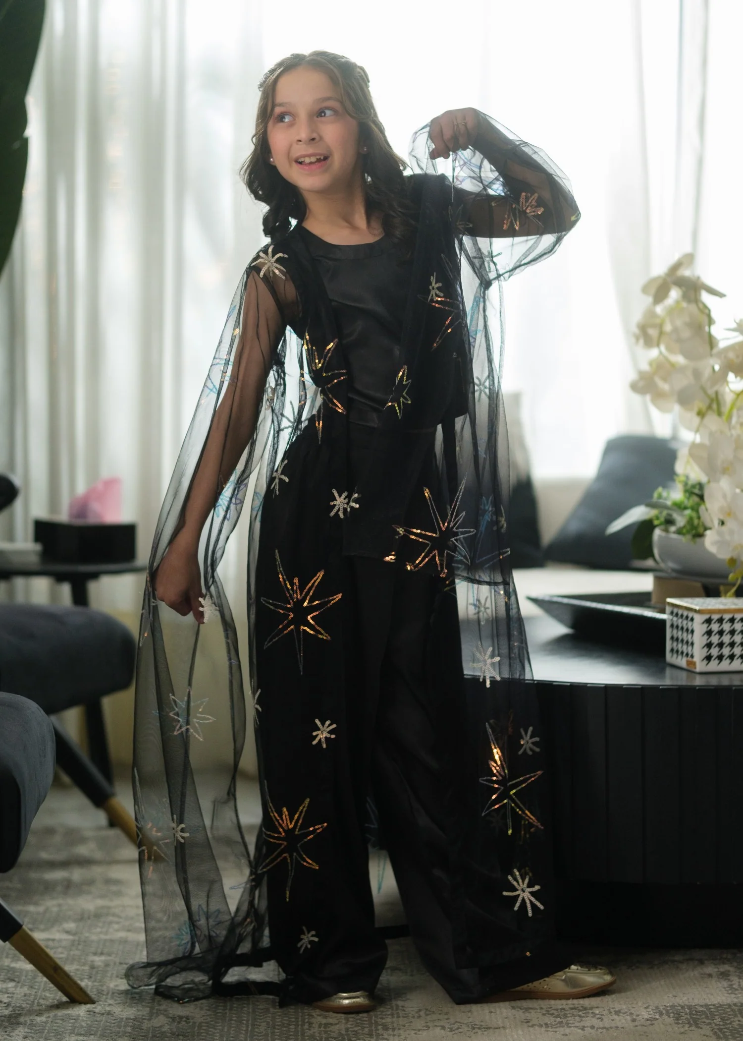 chiffon silk Gown in Black