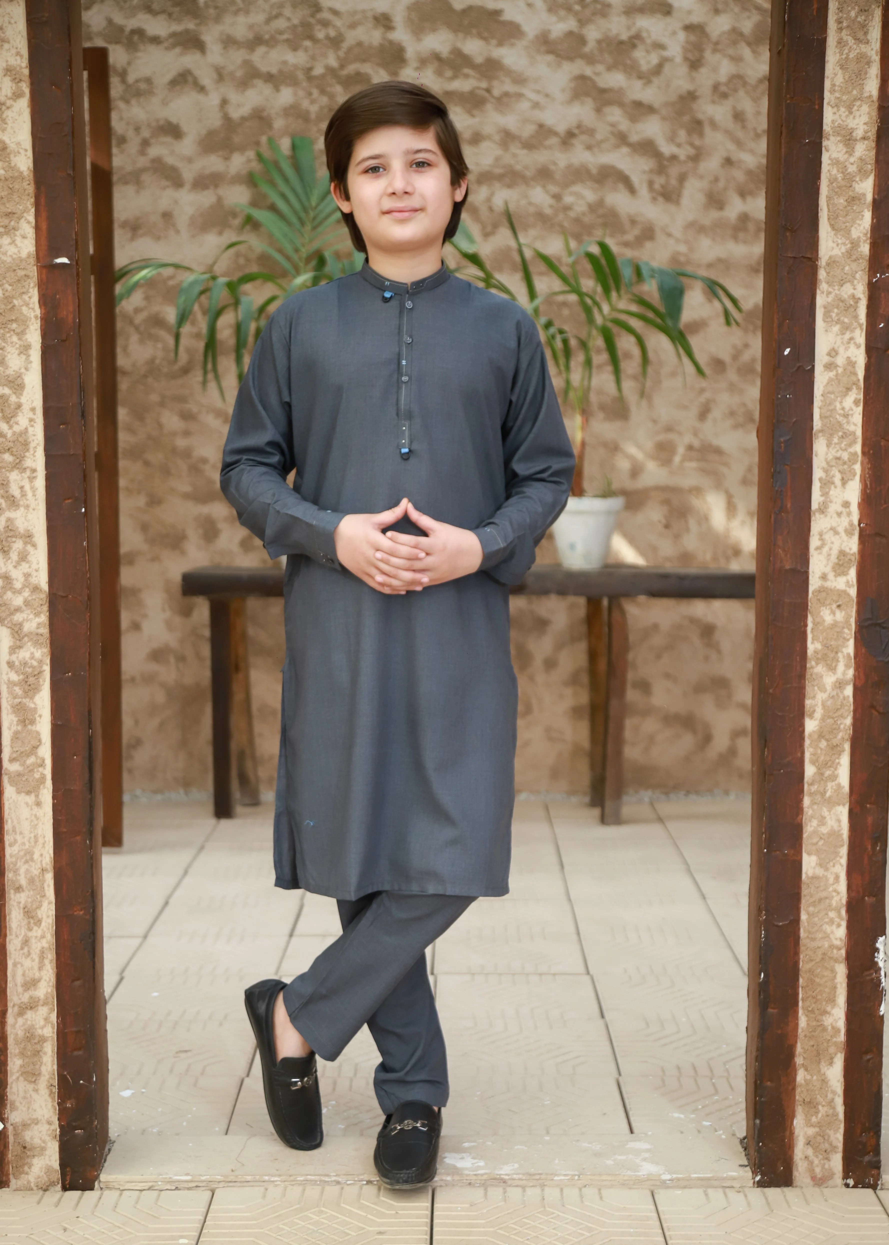 wash & wear Kurta Set in Steel teal