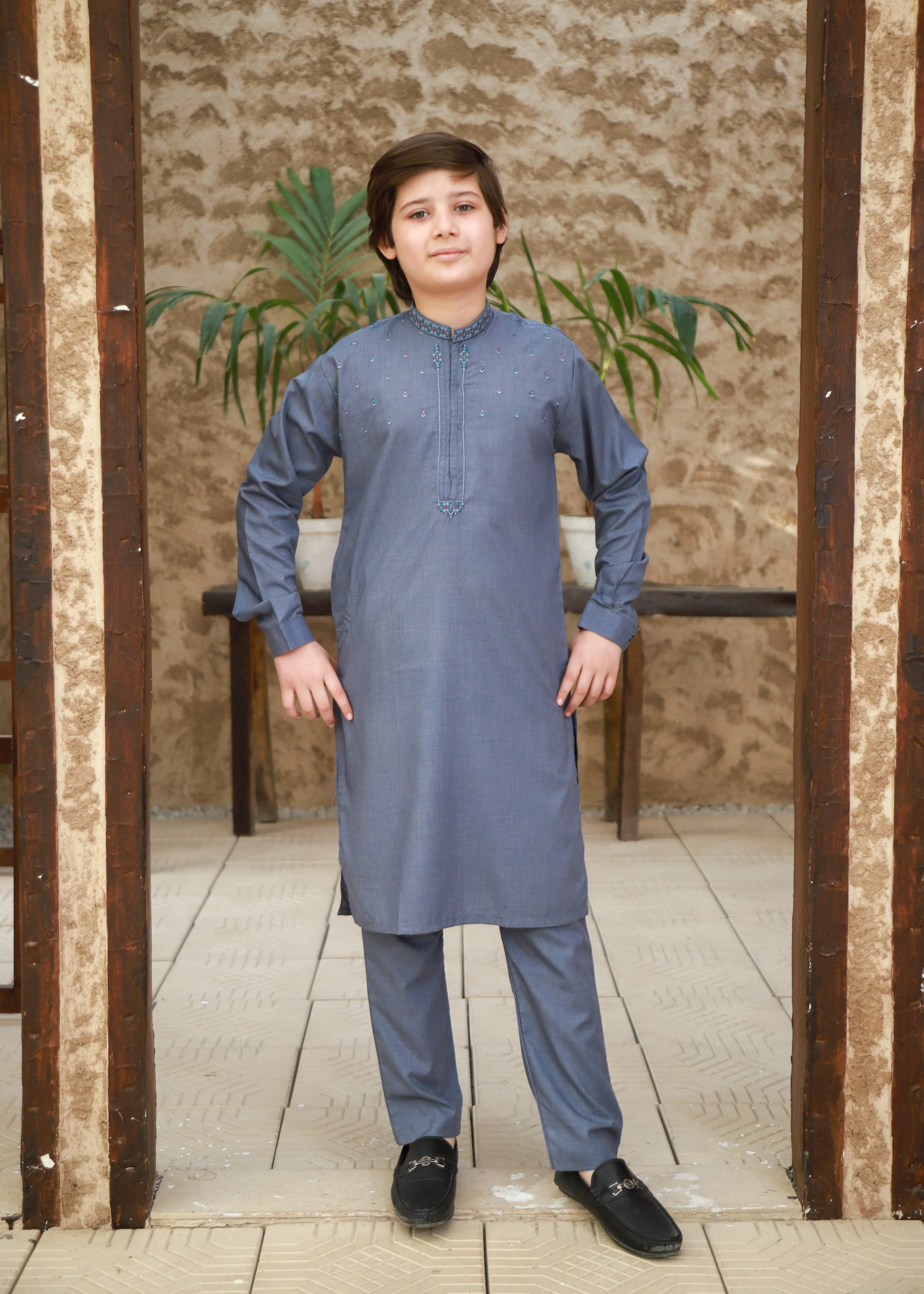 wash & wear Kurta Set in Shadow blue