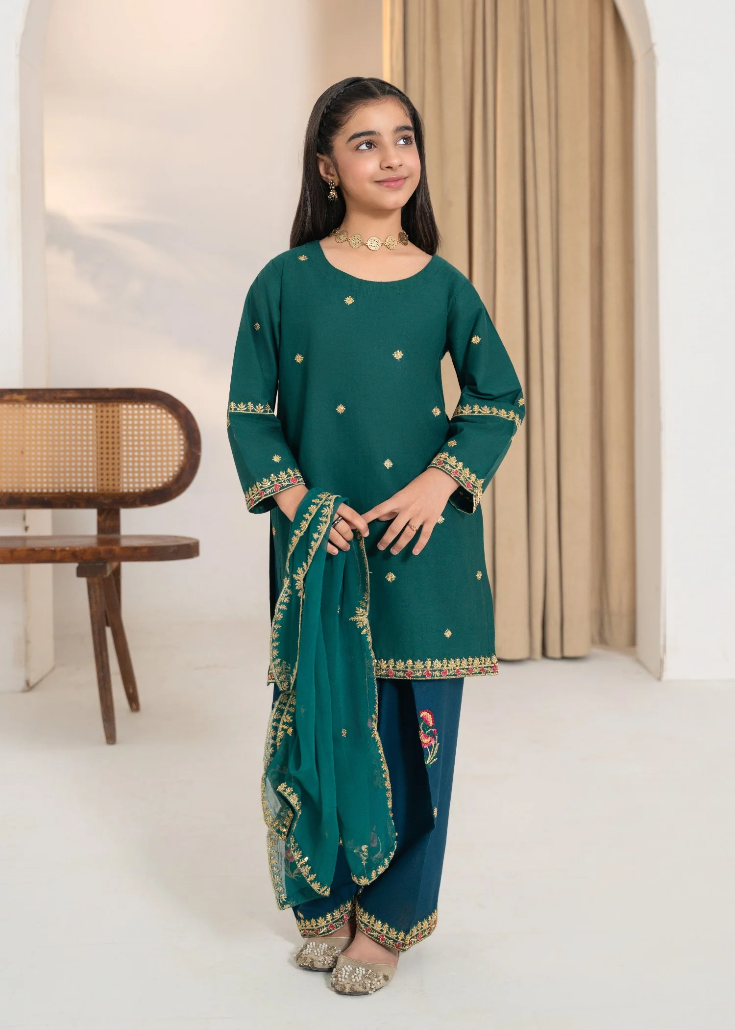 cotton Kurta Set in Emerald green