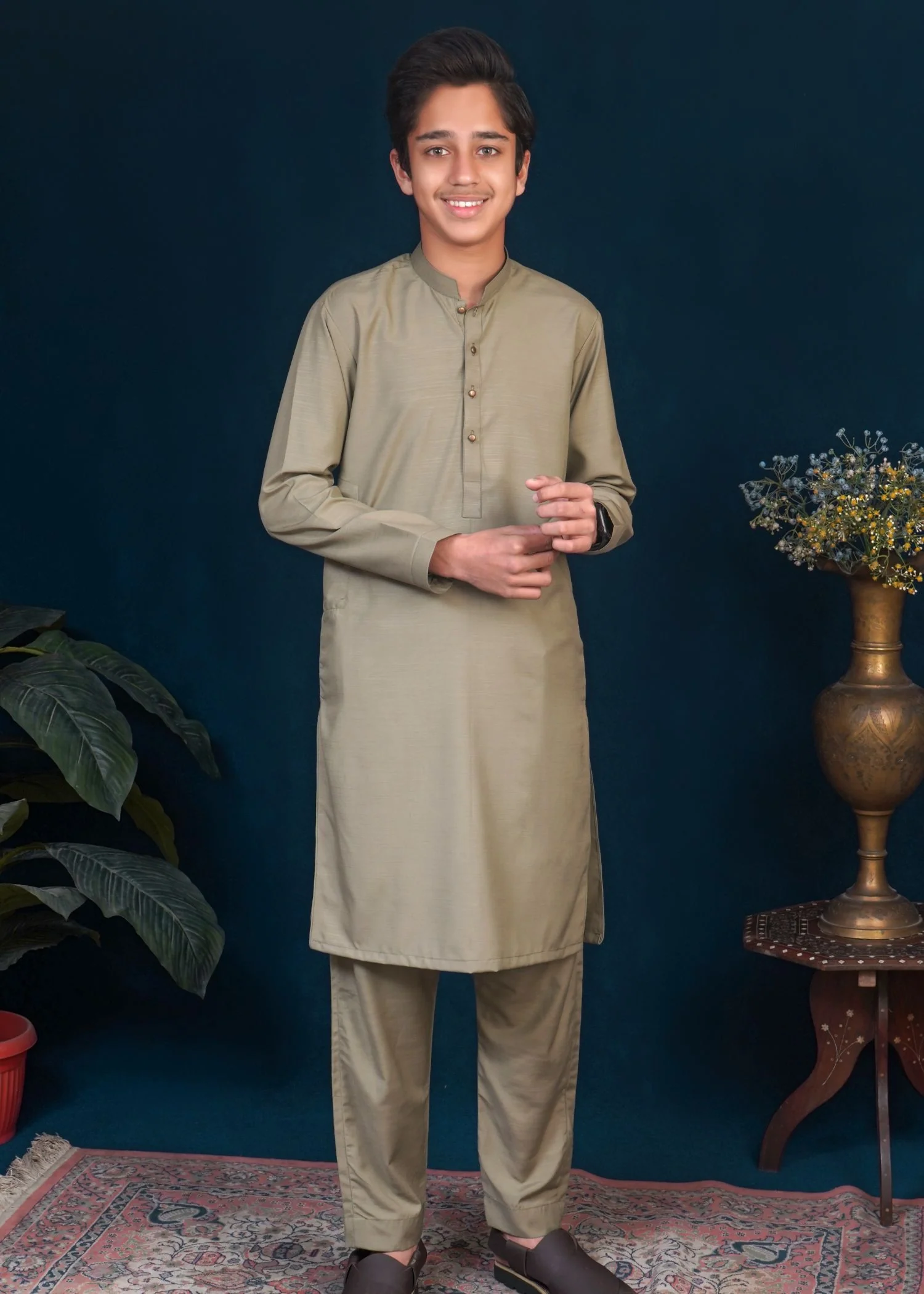 wash & wear Kurta Set in Olive green