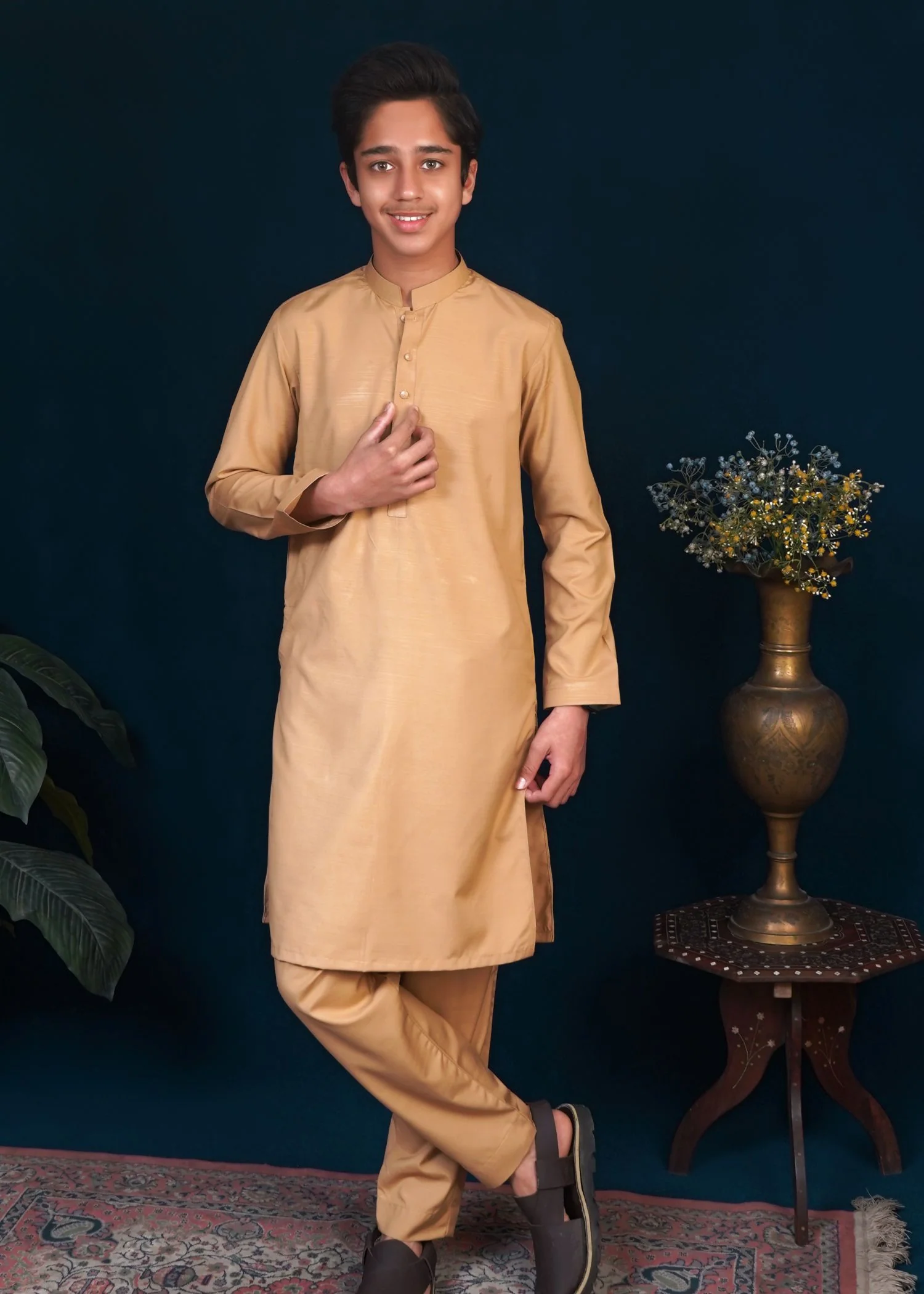 wash & wear Kurta Set in Sand brown
