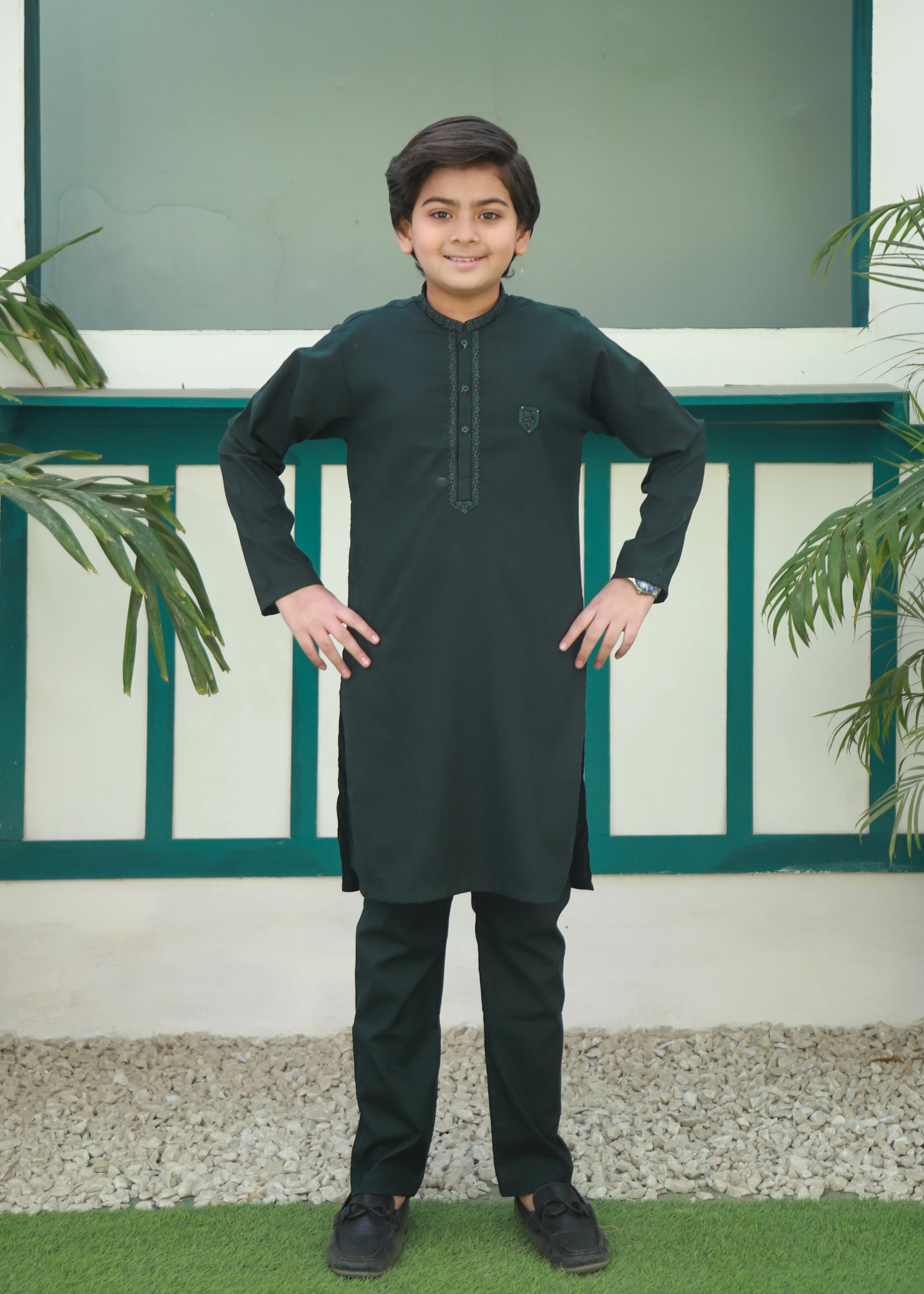 cotton Kurta Set in Green