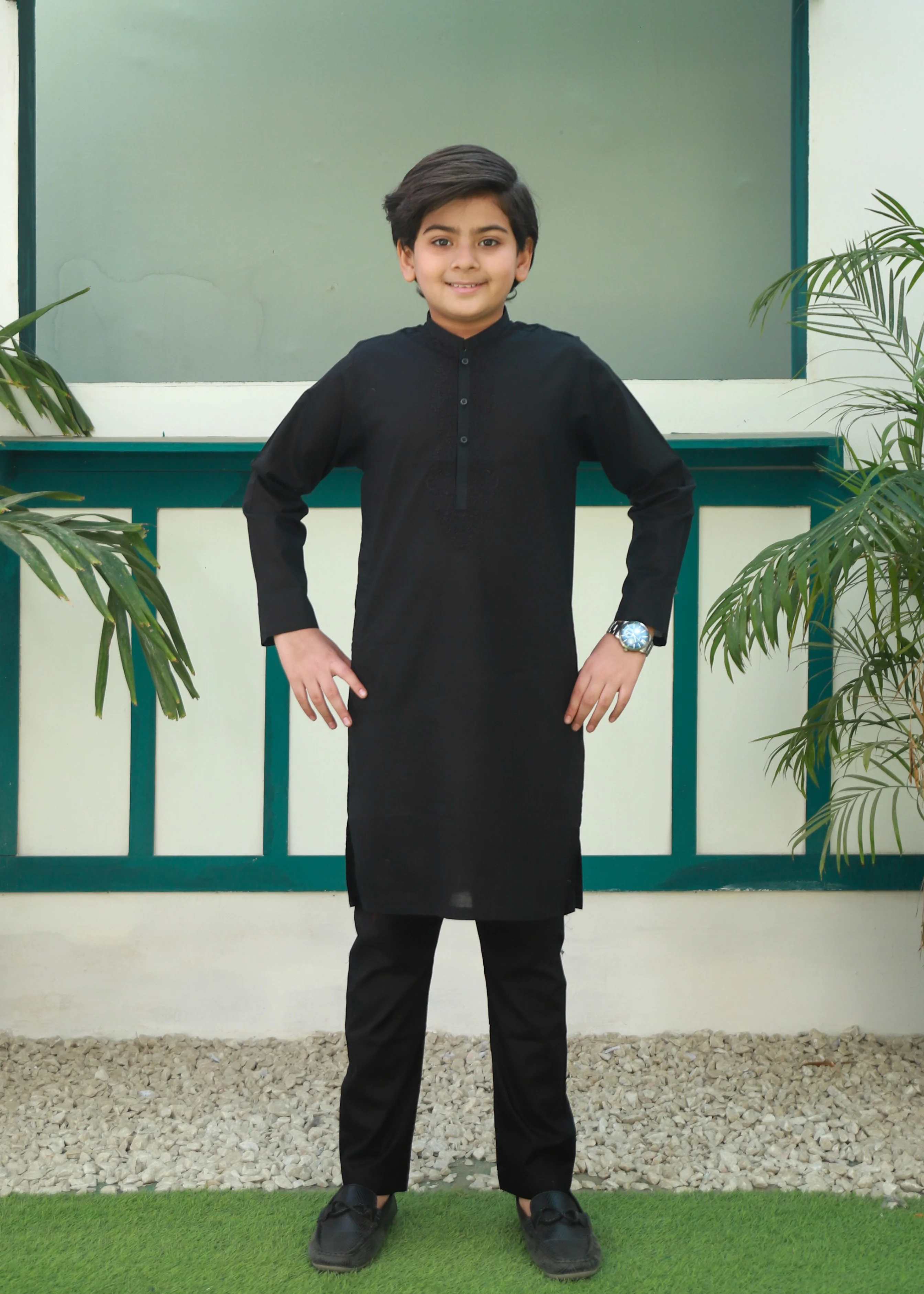 cotton Kurta Set in Charcoal black