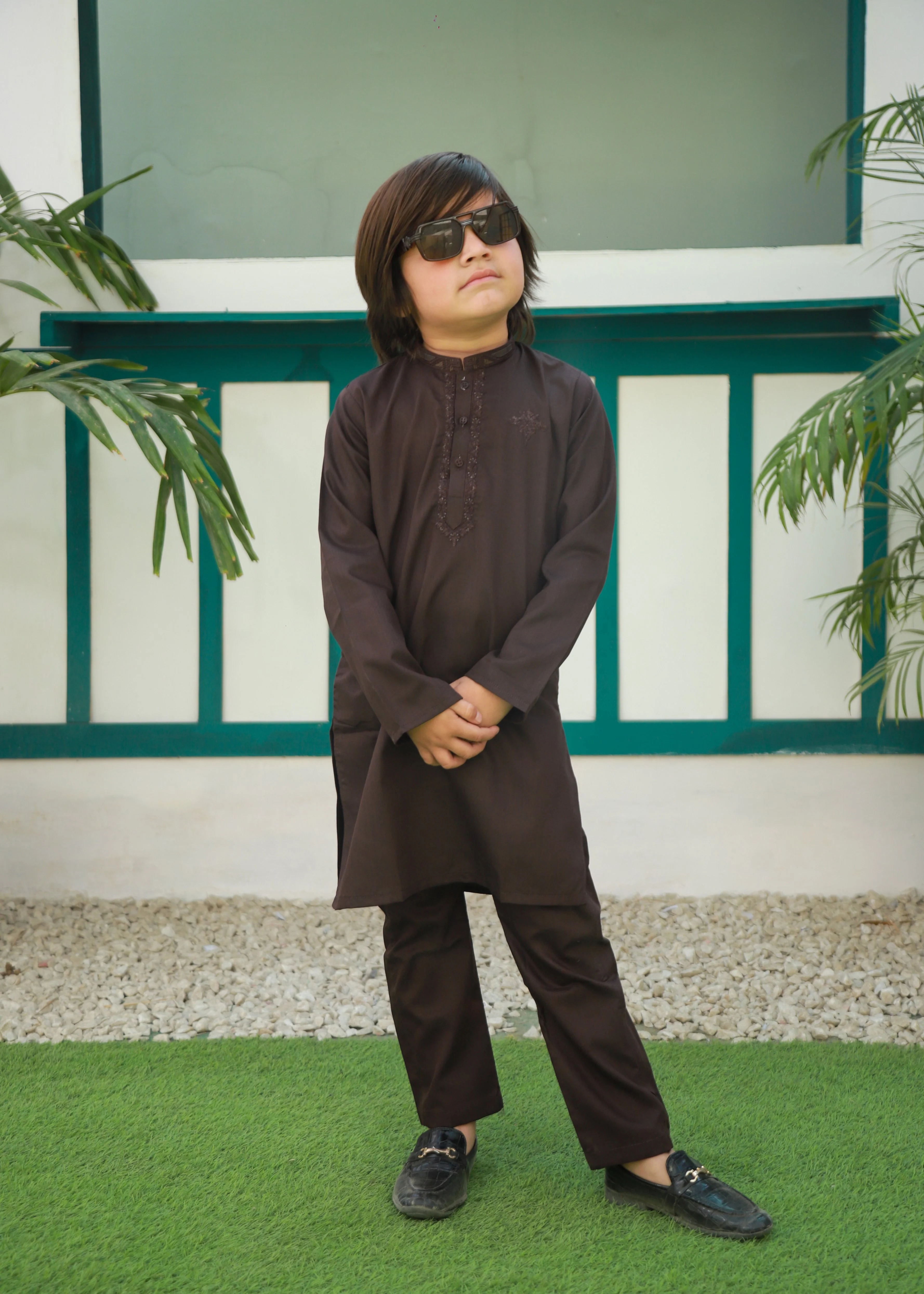 cotton Kurta Set in Espresso brown
