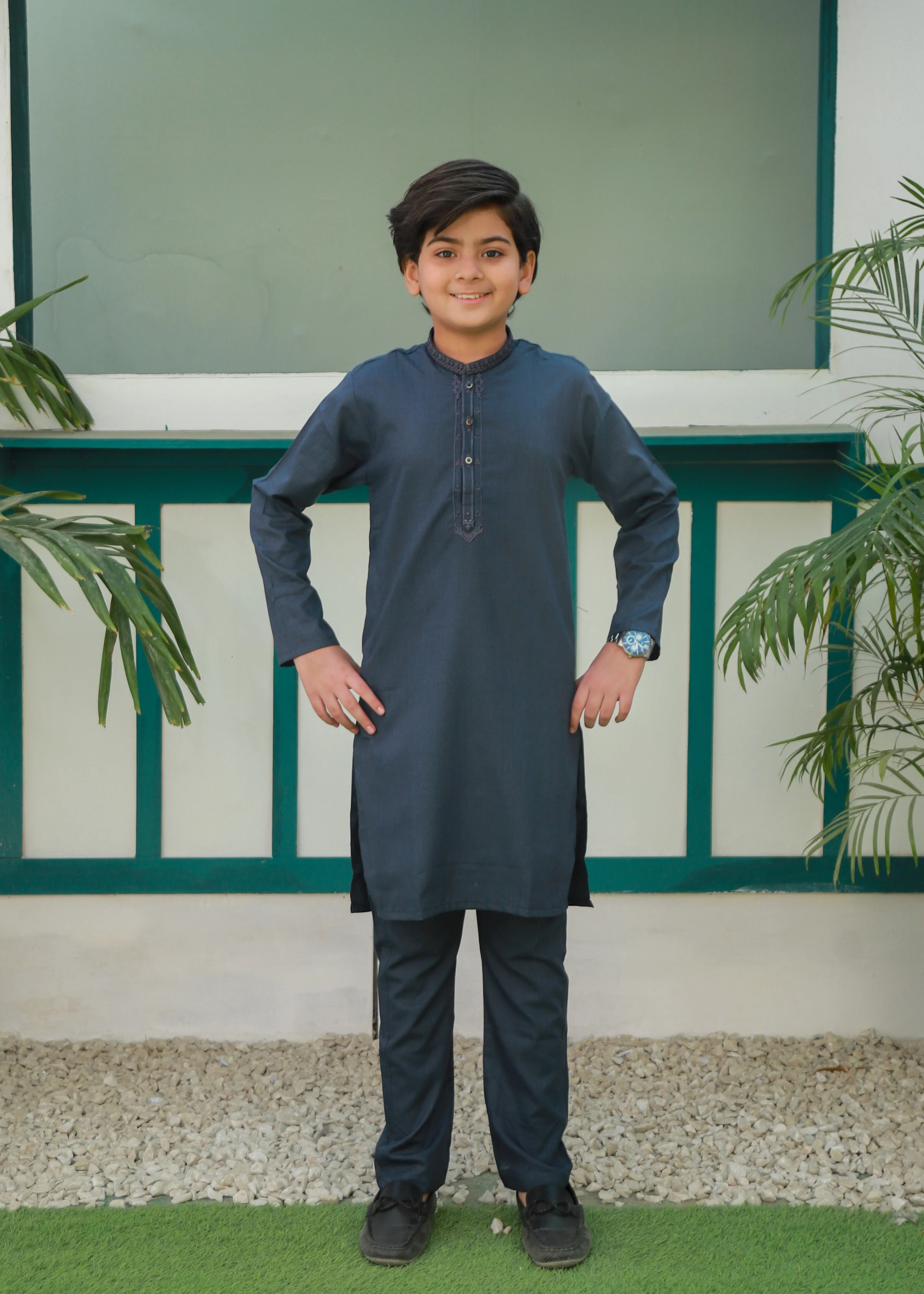 cotton Kurta Set in Slate blue