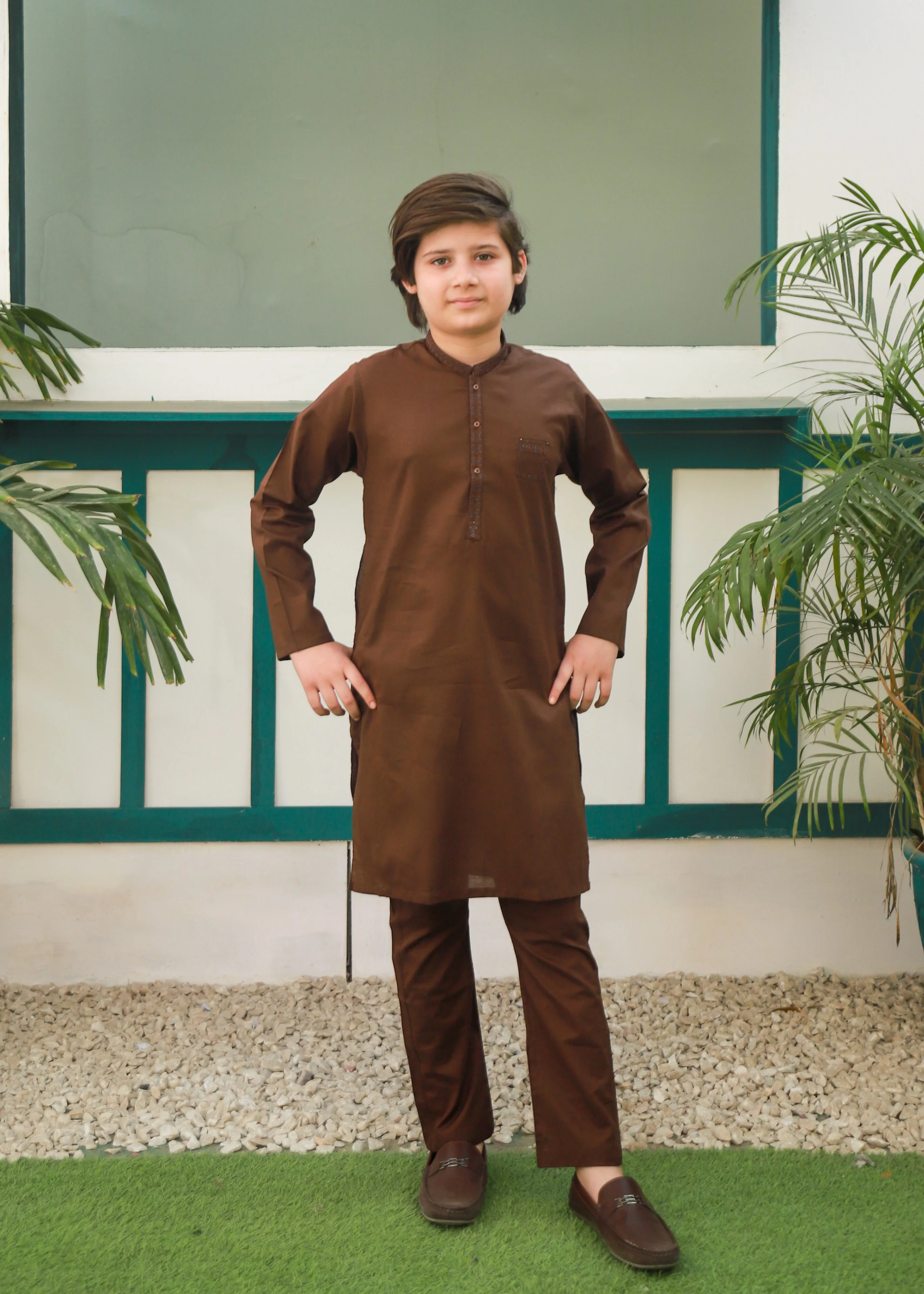 cotton Kurta Set in Coffee brown